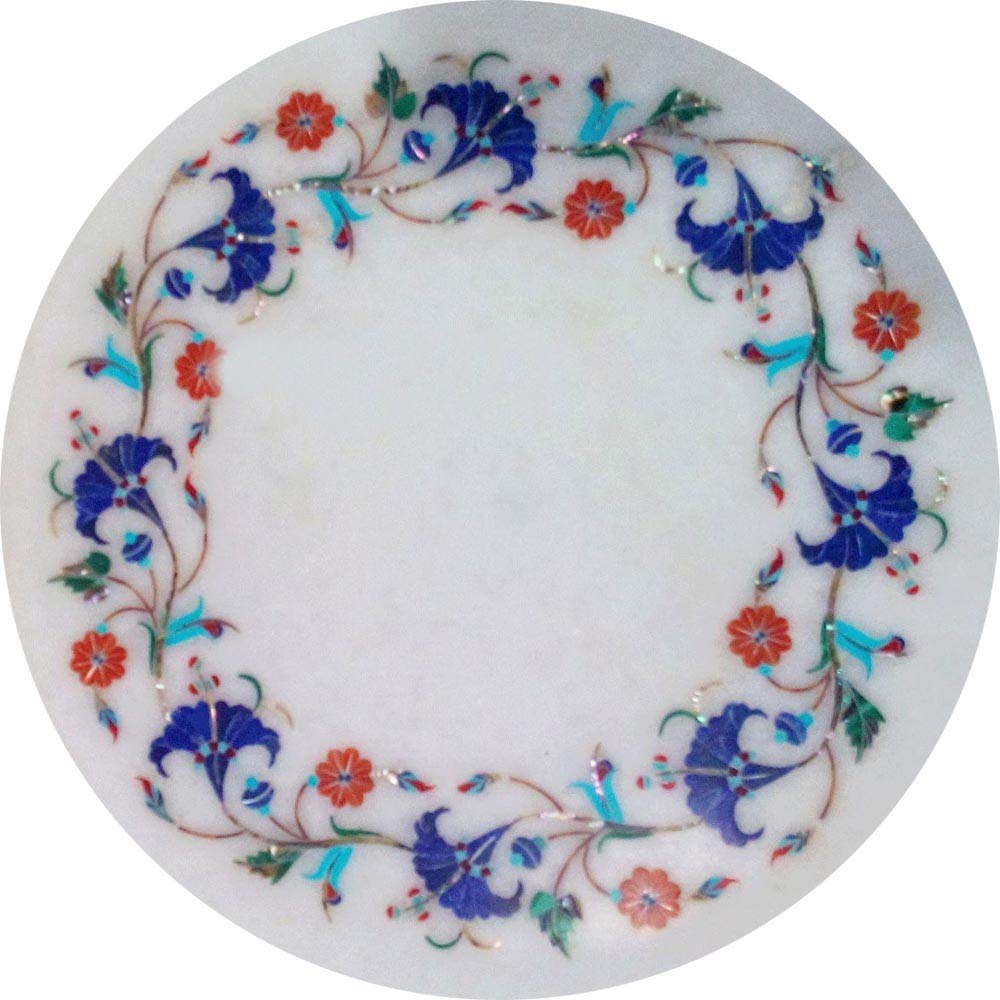 Round White Marble Office Table with Inlay Design - Elegant Centerpiece for Modern Workspaces, Conference Rooms & Home Offices