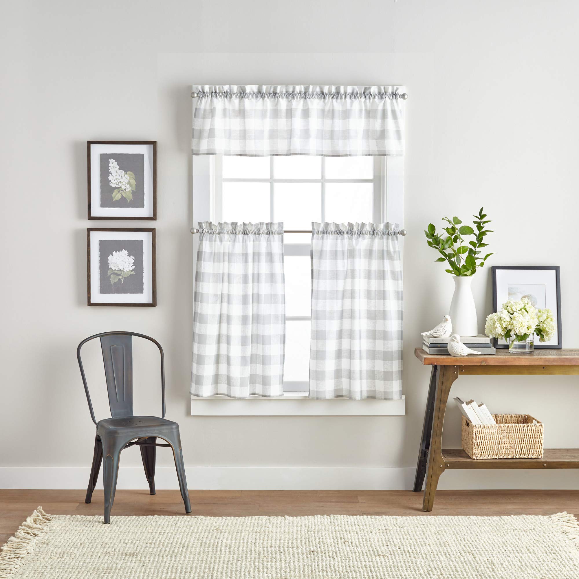 Curtainworks Country Modern Rustic Farmhouse Buffalo Check Kitchen Curtains - 36