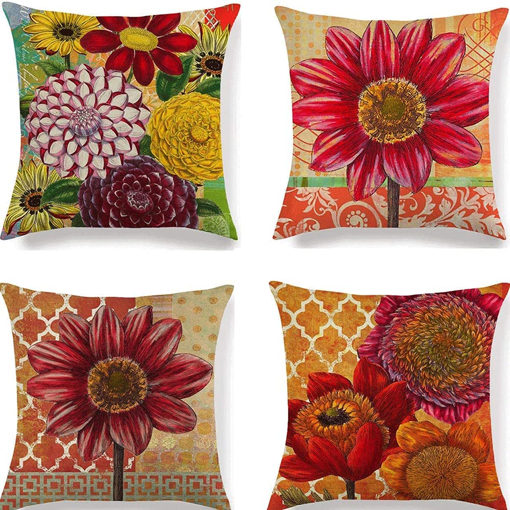 BUCOOD Summer Sunflower Throw Pillow Cover 18x18 Inch - Farmhouse Decorative Pillow Case with Floral Design for Sofa, Bed, Couch - Perfect for Living Room, Bedroom & Home Decor