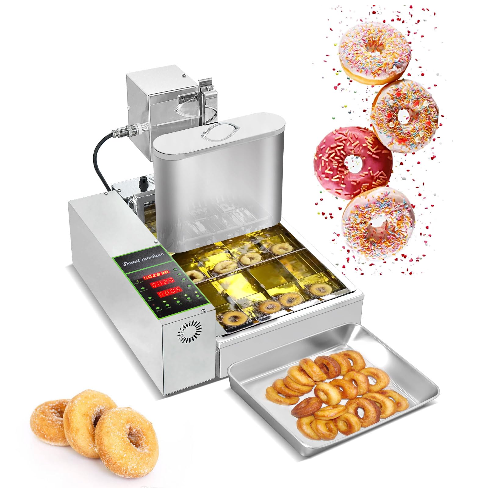 Commercial 4-Row Mini Donut Maker Machine - Stainless Steel Automatic Donut Maker with Large Capacity (1750pcs/h) - Perfect for Bakeries, Cafes, and Food Trucks