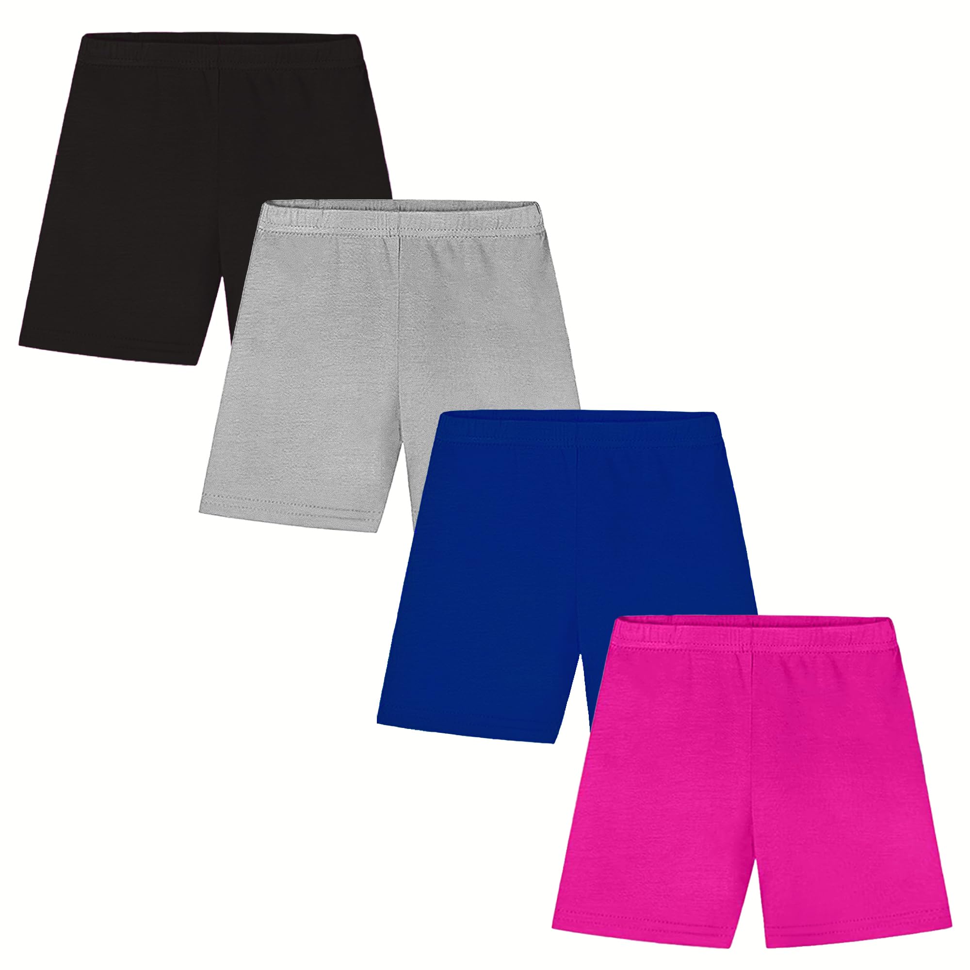 4 Pack Girls Bike Shorts - Cartwheel Shorts for Toddlers, Biker Under Dress, Dance Shorts for Kids - Multi-Color Cotton Stretch Shorts for Playground, Gymnastics & Everyday Wear