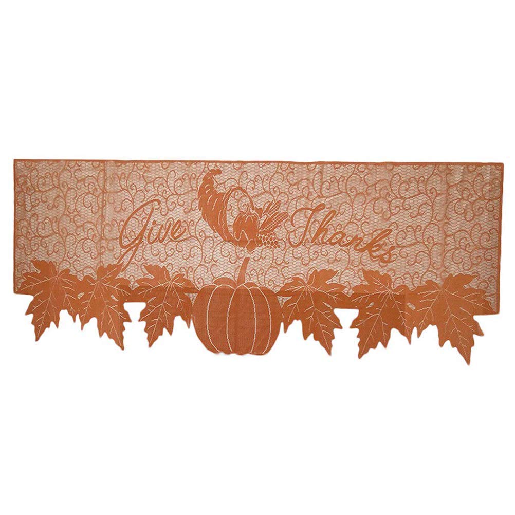 Thanksgiving Maple Leaf Table Runner - 20x60 Inch Pumpkin Lace Fireplace Tablecloth for Autumn Decor, Holiday Dining, and Fall Home Decoration - Orange and Yellow