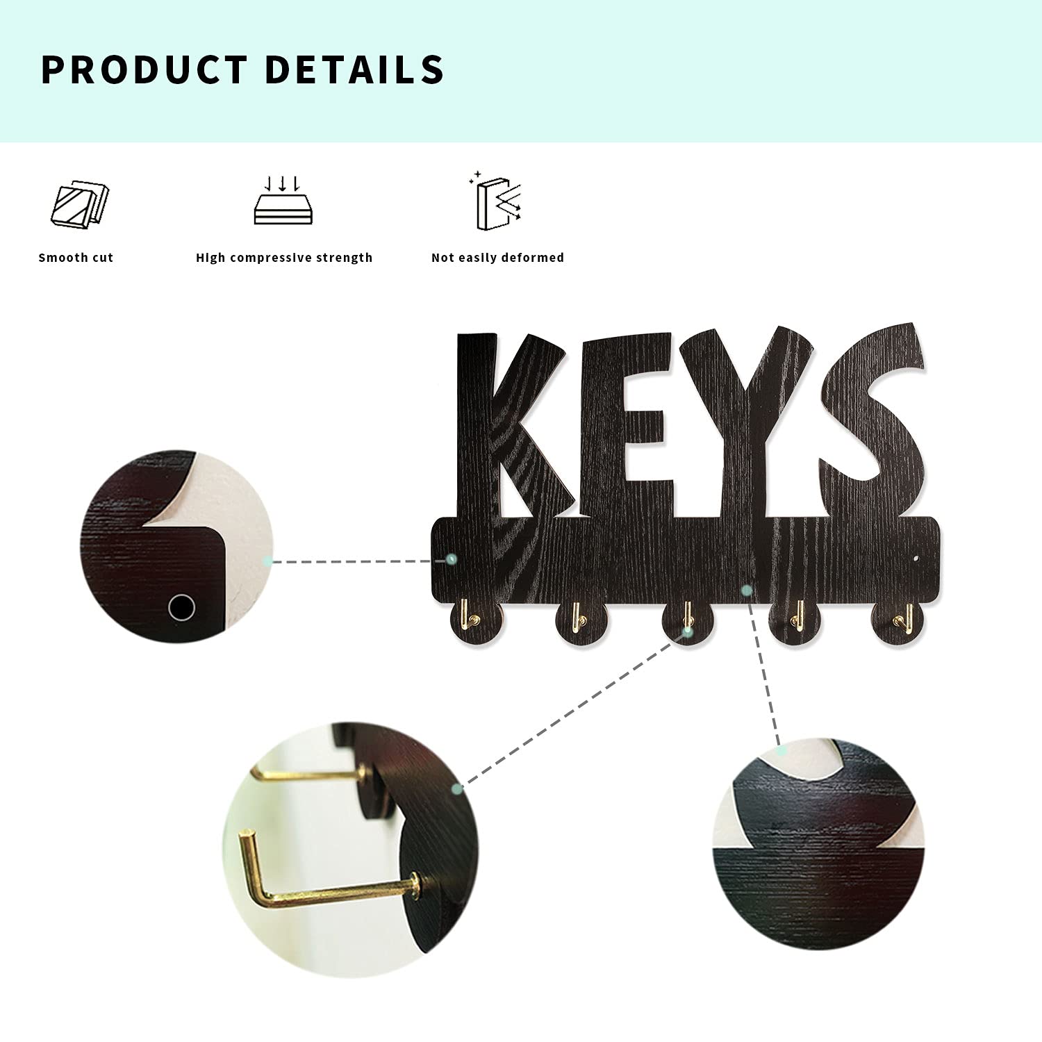 KingLive Wooden Key Hanger Organizer - 5 Pack Damage-Free Adhesive Wall Hooks for Keys, Coats & Towels | Decorative Entryway, Mudroom, Hallway, Kitchen & Office Storage Solution | Perfect for Home Organization & Space Saving