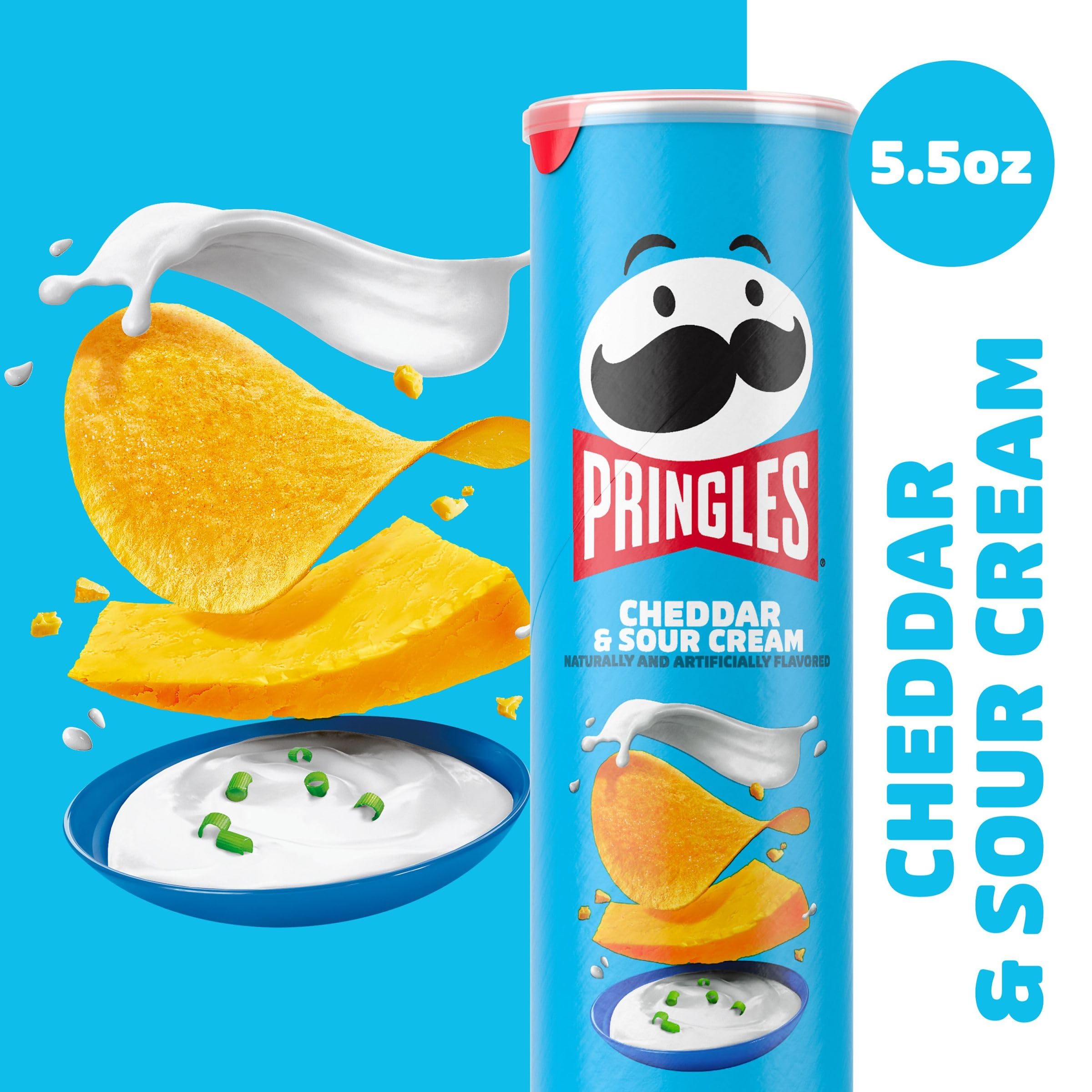 Pringles Cheddar & Sour Cream Potato Crisps - 5.5oz Can, Crunchy Snack for Lunch, Travel & On-The-Go | Perfect for Office, School & Road Trips