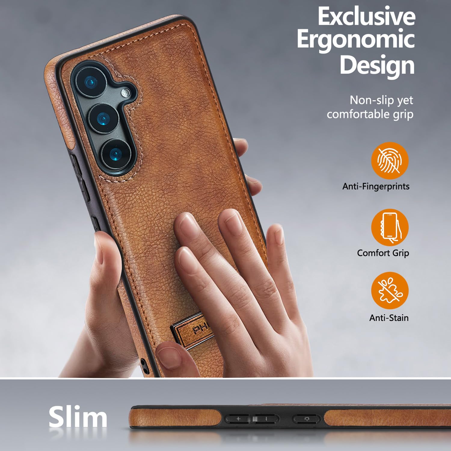 Premium Leather Case for Samsung Galaxy A35 5G - Slim Shockproof Cover with Kickstand (Brown) | Perfect for Work & Travel