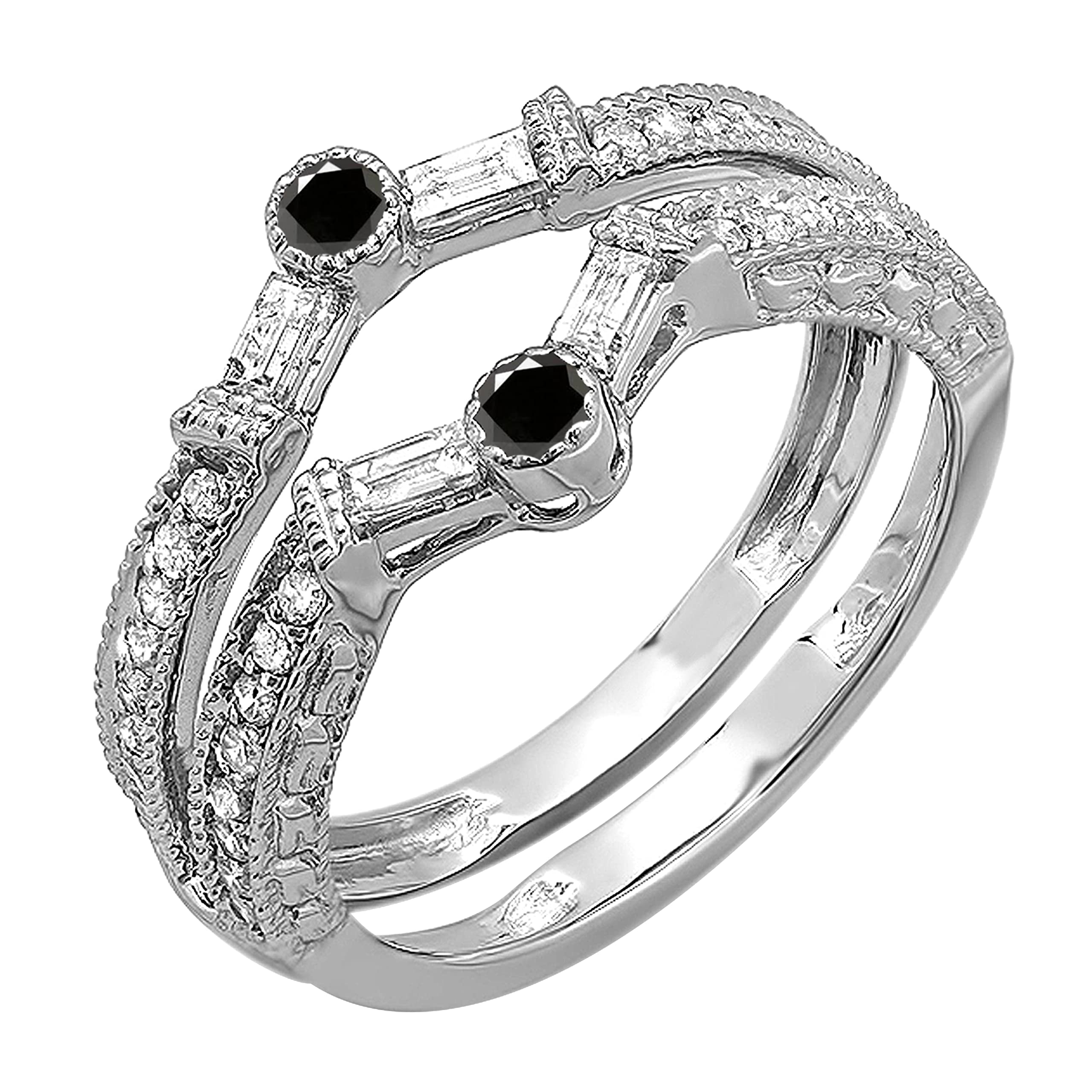 Dazzlingrock 0.55 Carat 18K White & Black Diamond Women's Anniversary Ring Enhancer Guard Band in Solid White Gold - Perfect for Wedding, Engagement & Special Occasion Gifts