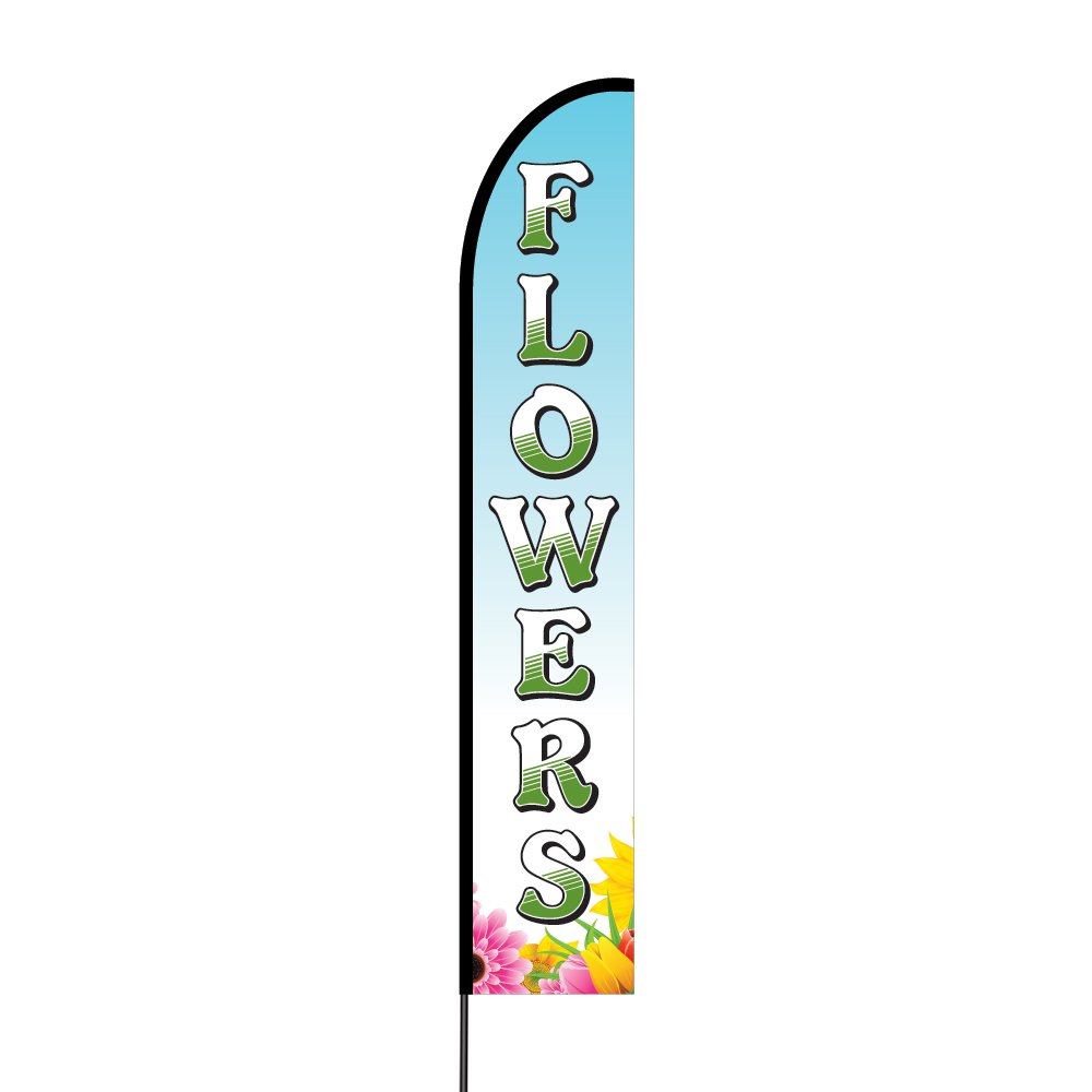15FT Outdoor Printed Promotional Feather Flag with Pole Kit & Ground Spike - Vibrant Flowers Design for Business Advertising, Events, and Outdoor Decor