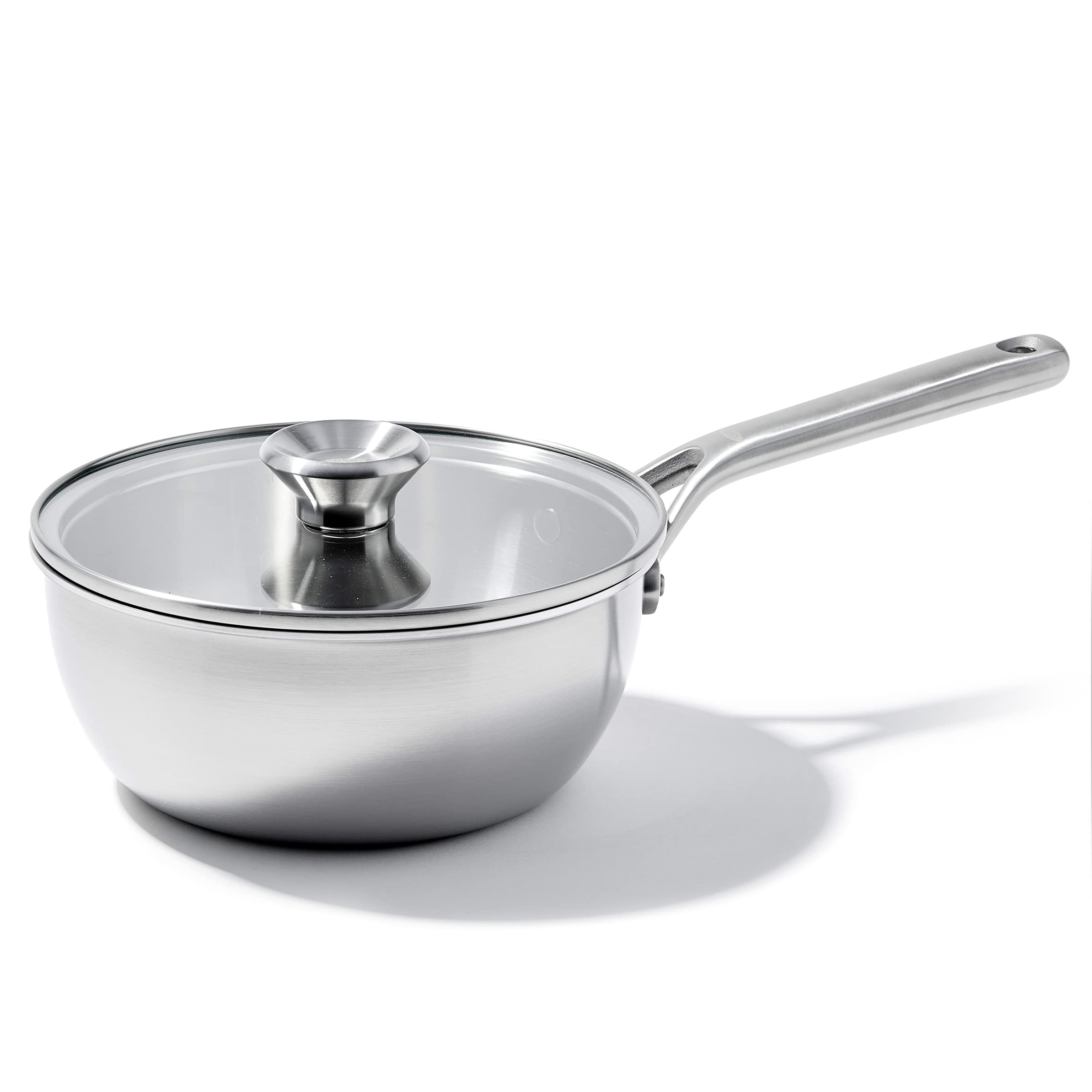 OXO Mira Tri-Ply Stainless Steel 3.57QT Covered Chef's Pan with Lid - PFAS-Free, Multi-Clad, Induction Compatible, Dishwasher & Oven Safe (Silver) - Perfect for Sautéing, Braising & Everyday Cooking