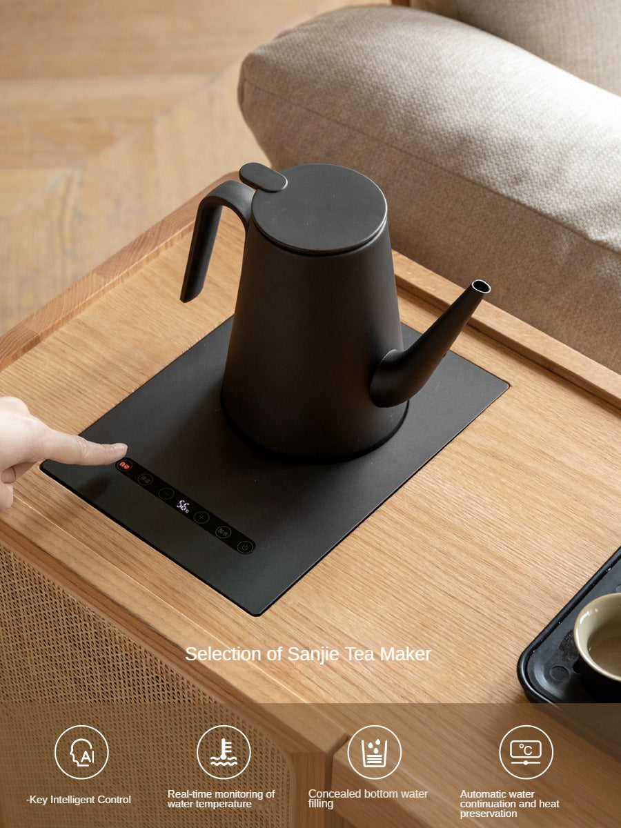 Solid Oak and Ash Wood Tea Maker Mobile Side Cabinet - Portable Side Table for Living Room, Bedroom, or Office