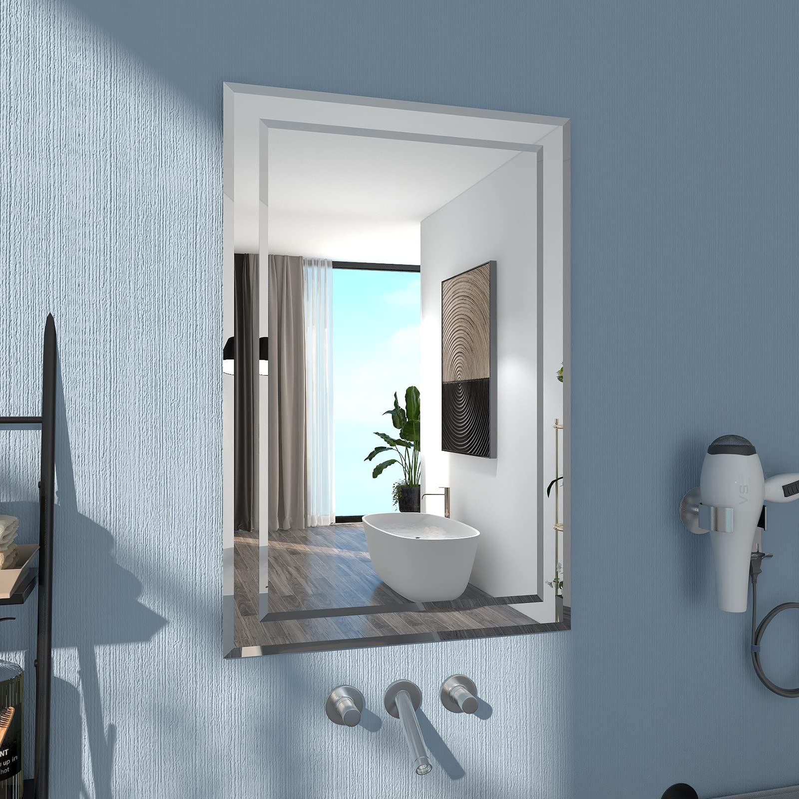 20x30 Inch Frameless Bathroom Wall Mirror with Beveled Edge - Modern Rectangular Mirror for Bedroom & Bathroom Decor - Perfect for Vanity, Dressing Room, and Home Styling