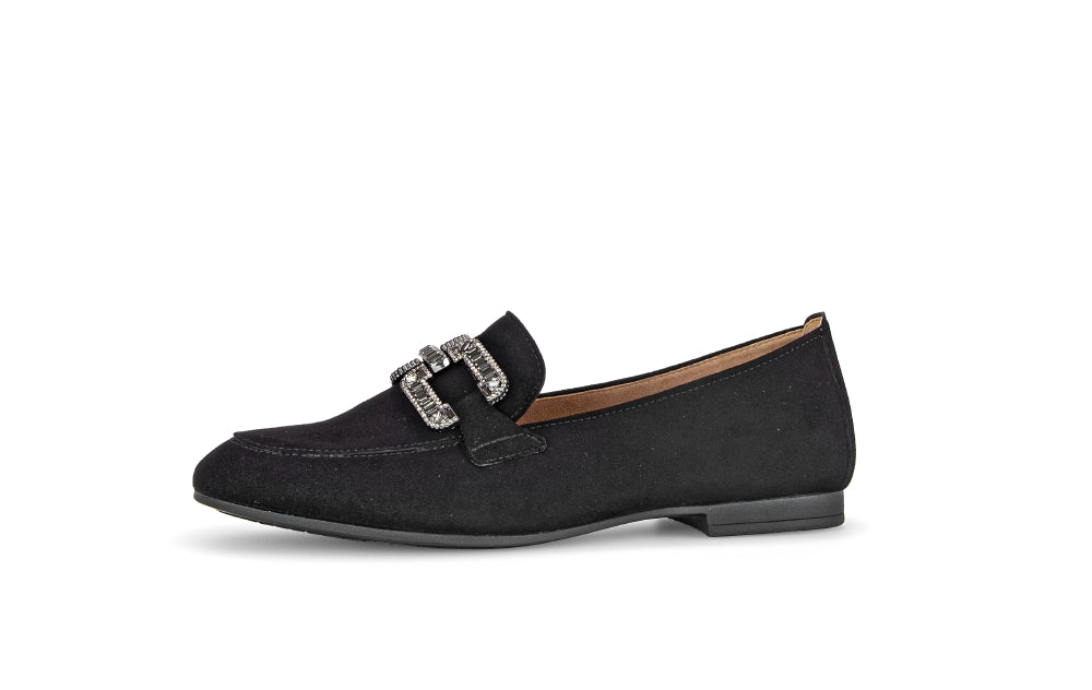 Gabor Women's Black Suede Loafers with Diamante Buckle - Stylish & Comfortable Slip-On Shoes for Work, Office & Casual Wear