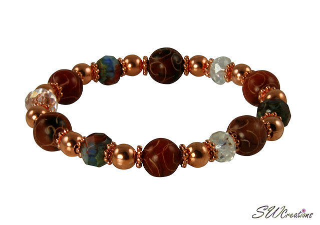 Handmade Carved Jade & Copper Gemstone Beaded Bracelet for Women - Boho Chic Jewelry for Yoga, Meditation & Spiritual Healing