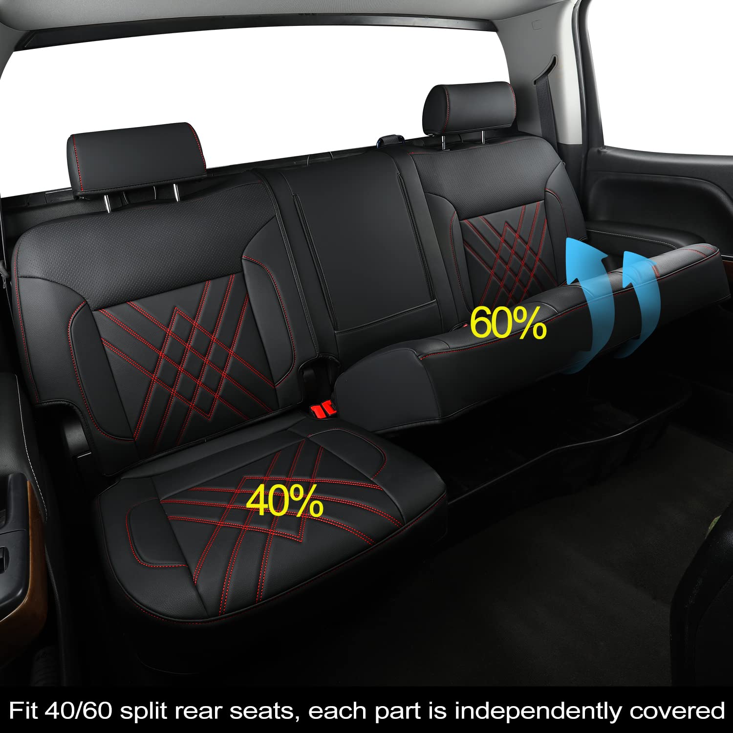 LUCKYMAN CLUB Custom Seat Covers Full Set for 2014-2018 Chevy Silverado & GMC Sierra 1500/2500/3500 Trucks - Fits LT, LTZ, RST, Work Truck Trims (Black & Red) - Perfect for Work, Off-Road & Daily Driving Protection