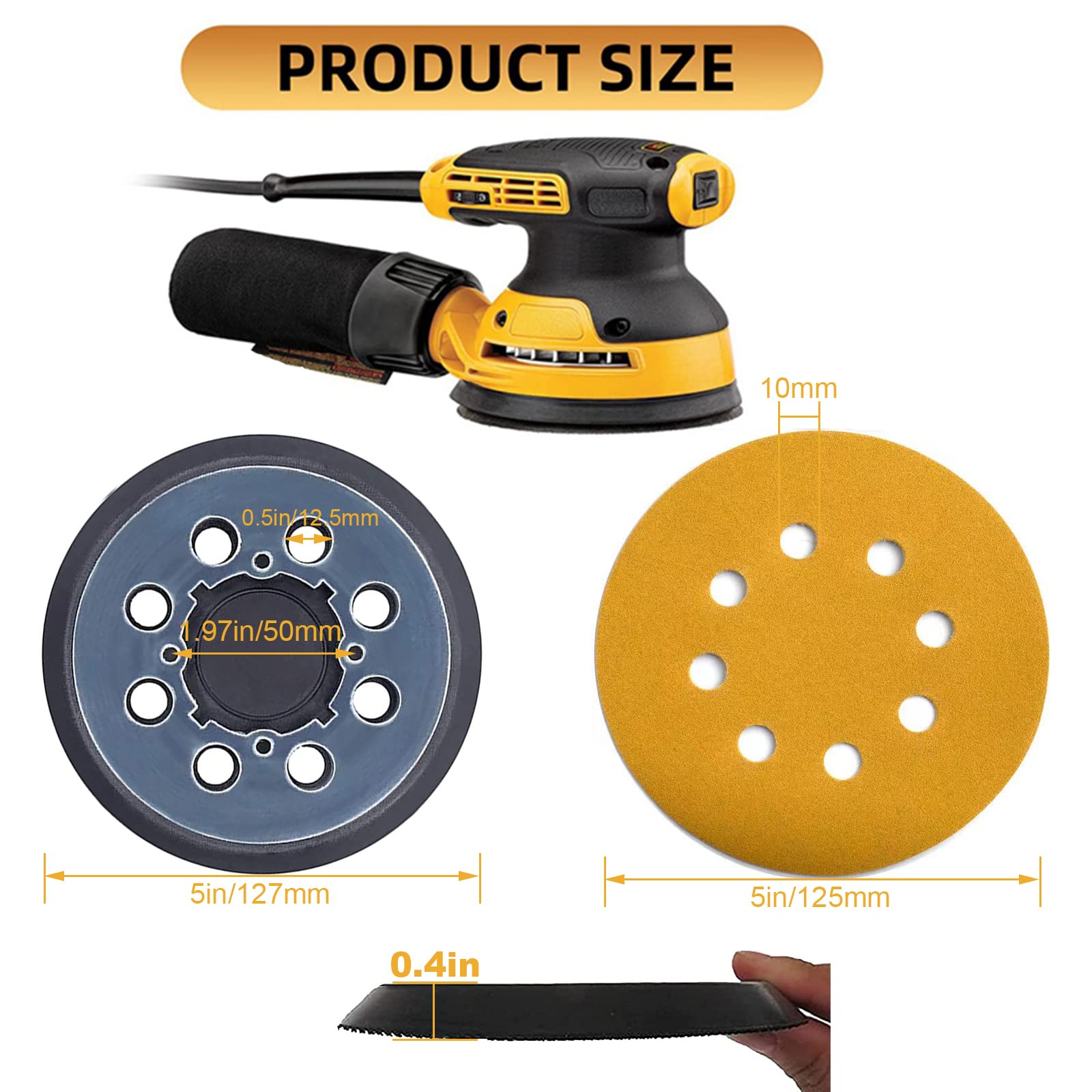 5 Inch 8 Hole Hook and Loop Orbital Sander Backing Pad - Replacement for Dewalt DWE64233 & N329079 - Includes 20pcs 220 Grit Sanding Discs - Perfect for Woodworking, Furniture Refinishing, and DIY Home Projects
