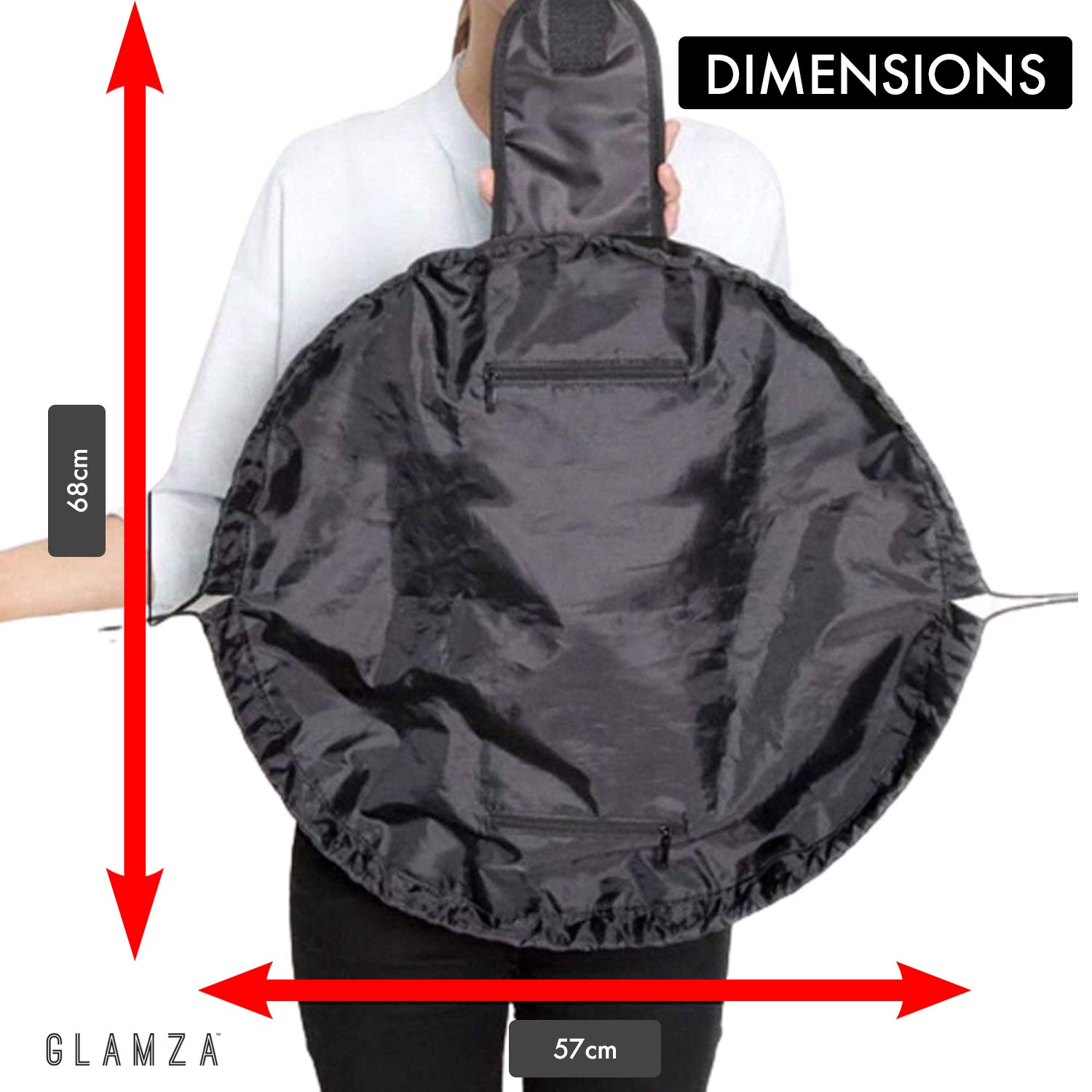 GLAMZA Drawstring Makeup Bag - Convertible Flat to Structured Travel Cosmetic Pouch with LED Mirror | Black Makeup Organizer for Women & Girls | Perfect for Travel, Gym & Daily Beauty Storage