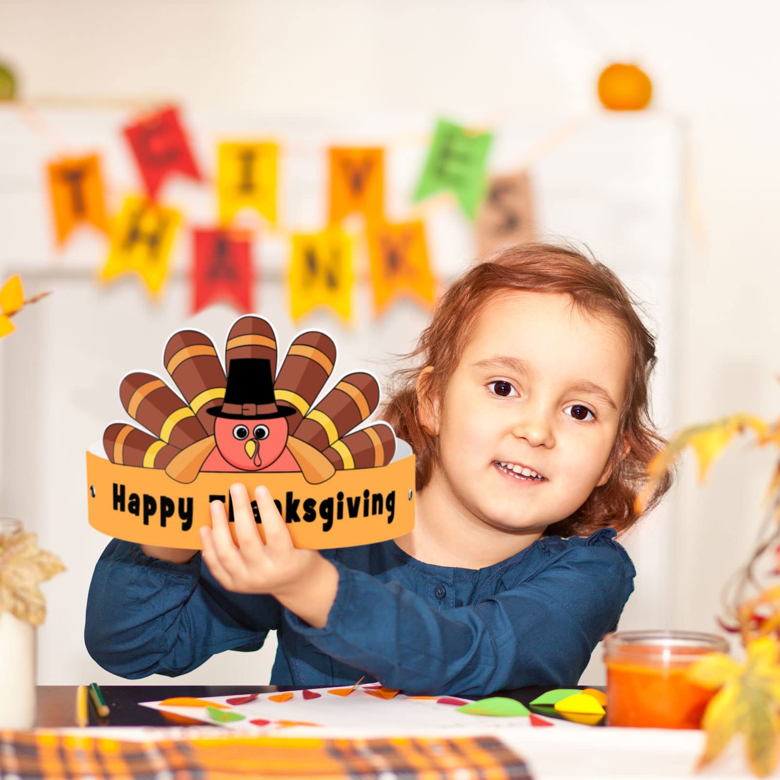 Leyndo 24 Pcs DIY Thanksgiving Turkey Hats for Kids - Color Your Own Paper Crowns & Thankful Turkey Headbands - Classroom Crafts, Party Favors & Holiday Activities - Perfect for Thanksgiving Celebrations, School Events & Family Gatherings