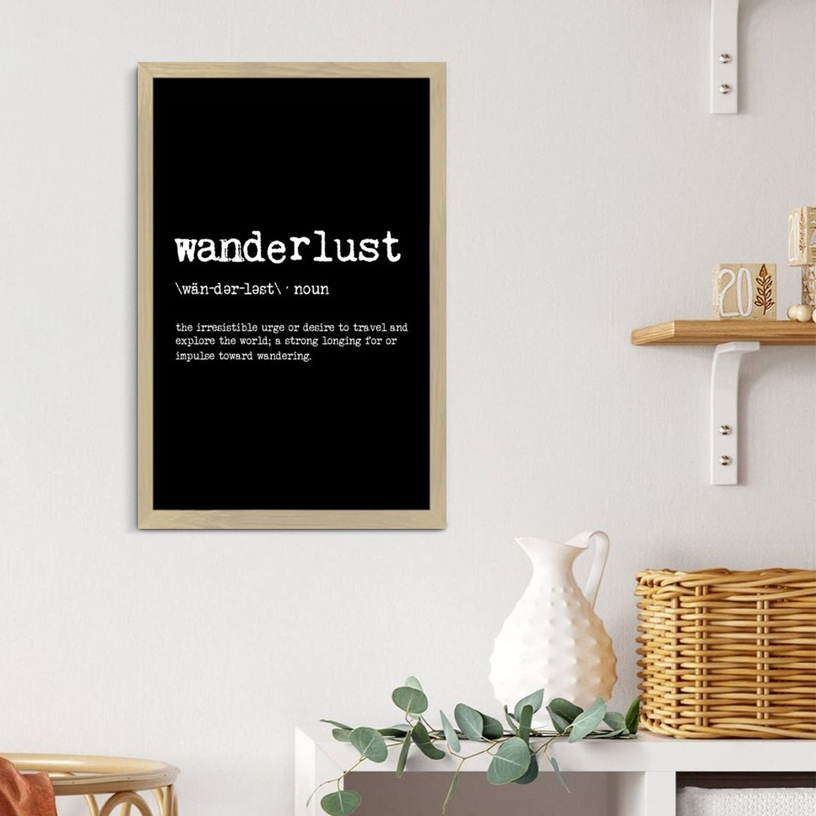 Wanderlust Dictionary Definition Wooden Wall Plaque - Black Stained Rustic Hanging Sign for Bedroom Decor, First Home Gift (12x8 Inches) - Perfect for Above Bed, Living Room, or Entryway Wall Art