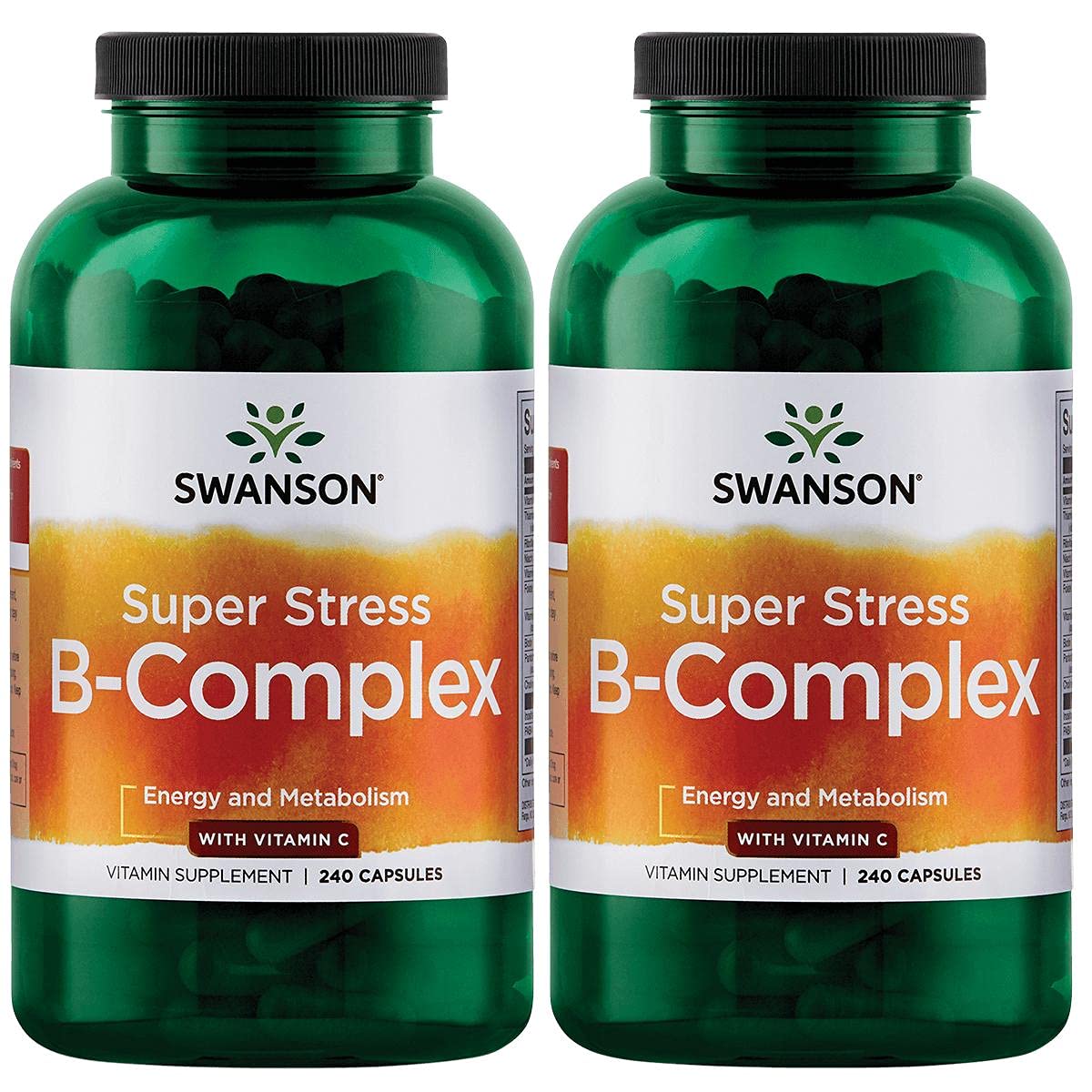Swanson Super Stress B-Complex Vitamins - 240 Capsules (2 Pack) - Supports Relaxation, Metabolism & Energy - Stress Relief & Wellness Supplement for Busy Professionals & Students