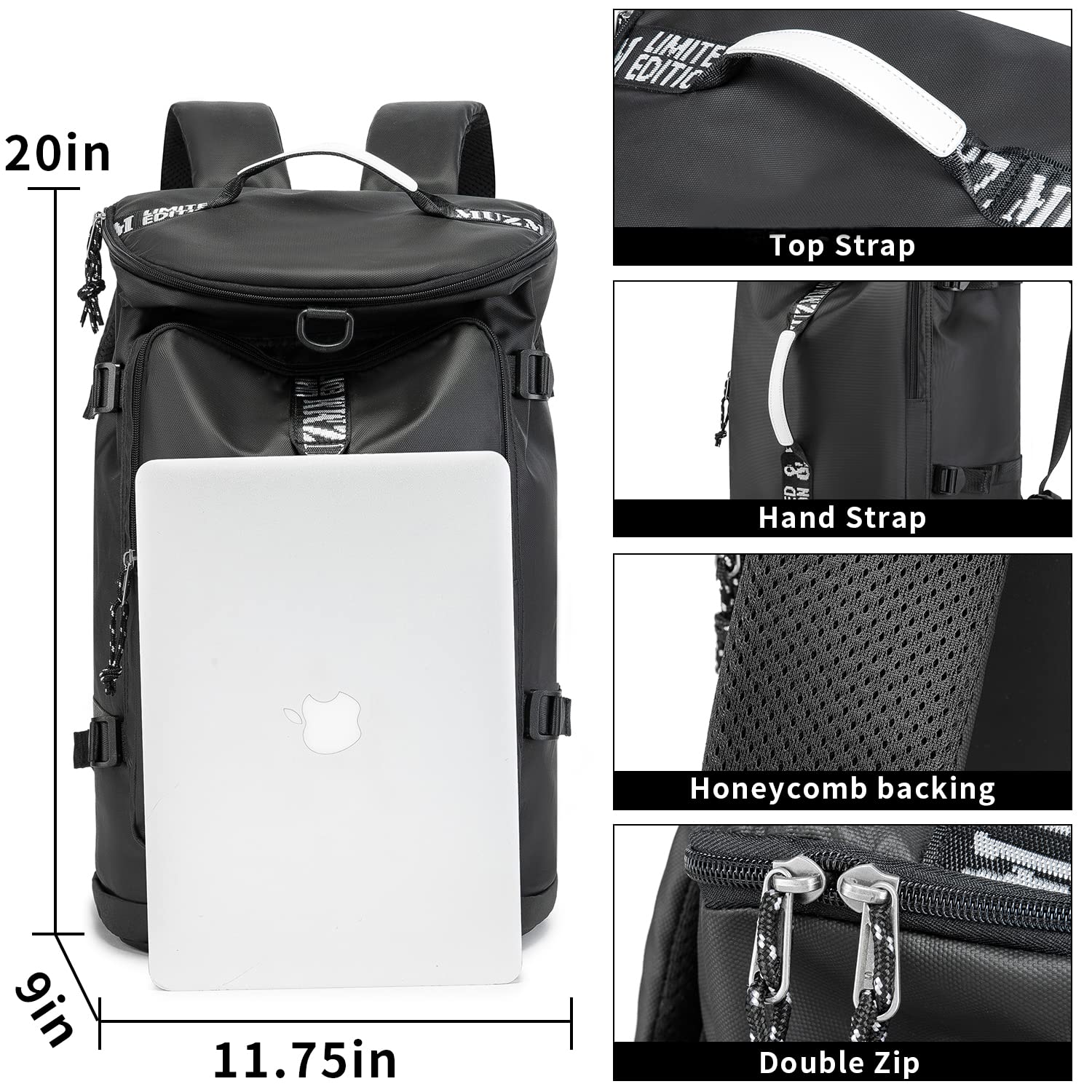 Waterproof 40L Gym Duffle Bag & Laptop Backpack for Men Women - Lightweight Large Capacity Travel Hiking Fishing Backpack (Black) | Perfect for Workout, Business Trip, Outdoor Adventures & Daily Commute