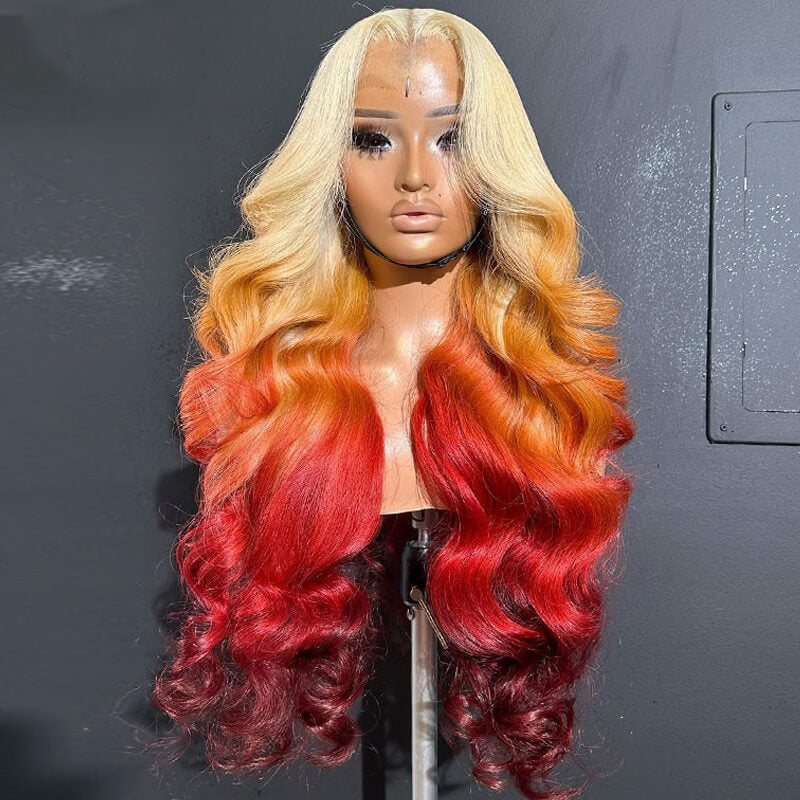 Eullair Ombre Blonde Ginger Red Brown 13x4 Lace Front Wig - Body Wave Human Hair Wig for Black Women - Perfect for Daily Wear, Parties & Special Occasions