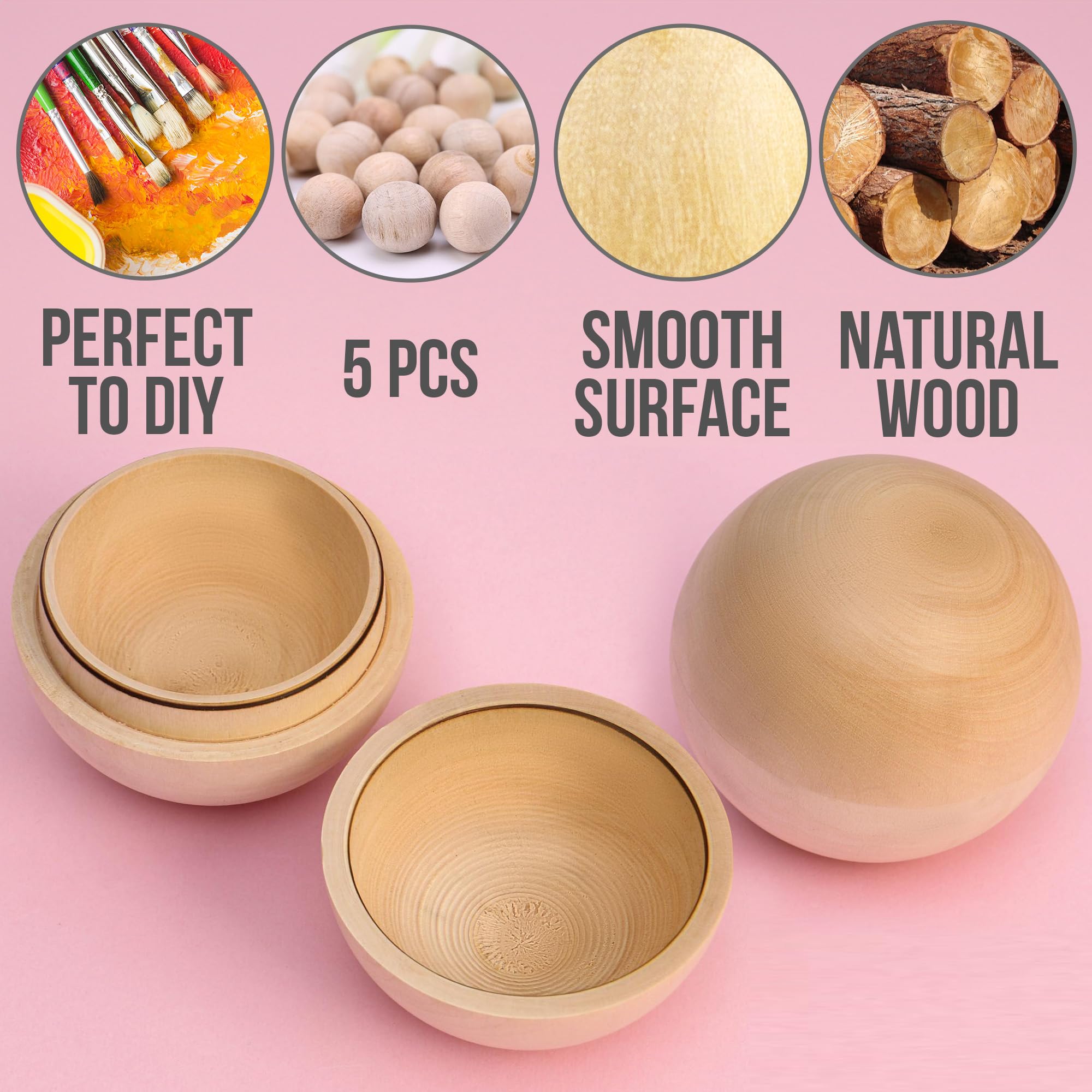 Handcrafted Unfinished Wooden Spheres - Set of 5 Natural Wood Balls (3.15-inch Diameter) for DIY Crafts, Home Decor, and Farmhouse Style - Perfect for Centerpieces, Table Decor, and Creative Projects