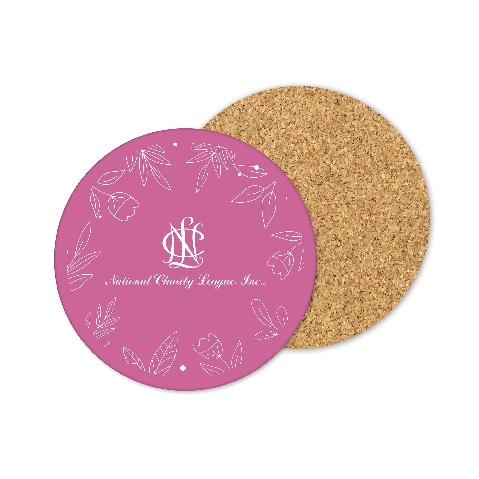National Charity League Cork-Backed Hardboard Drink Coasters - Set of 4 Round Beverage Protectors for Tables, Bars & Home Decor (NCL #2)