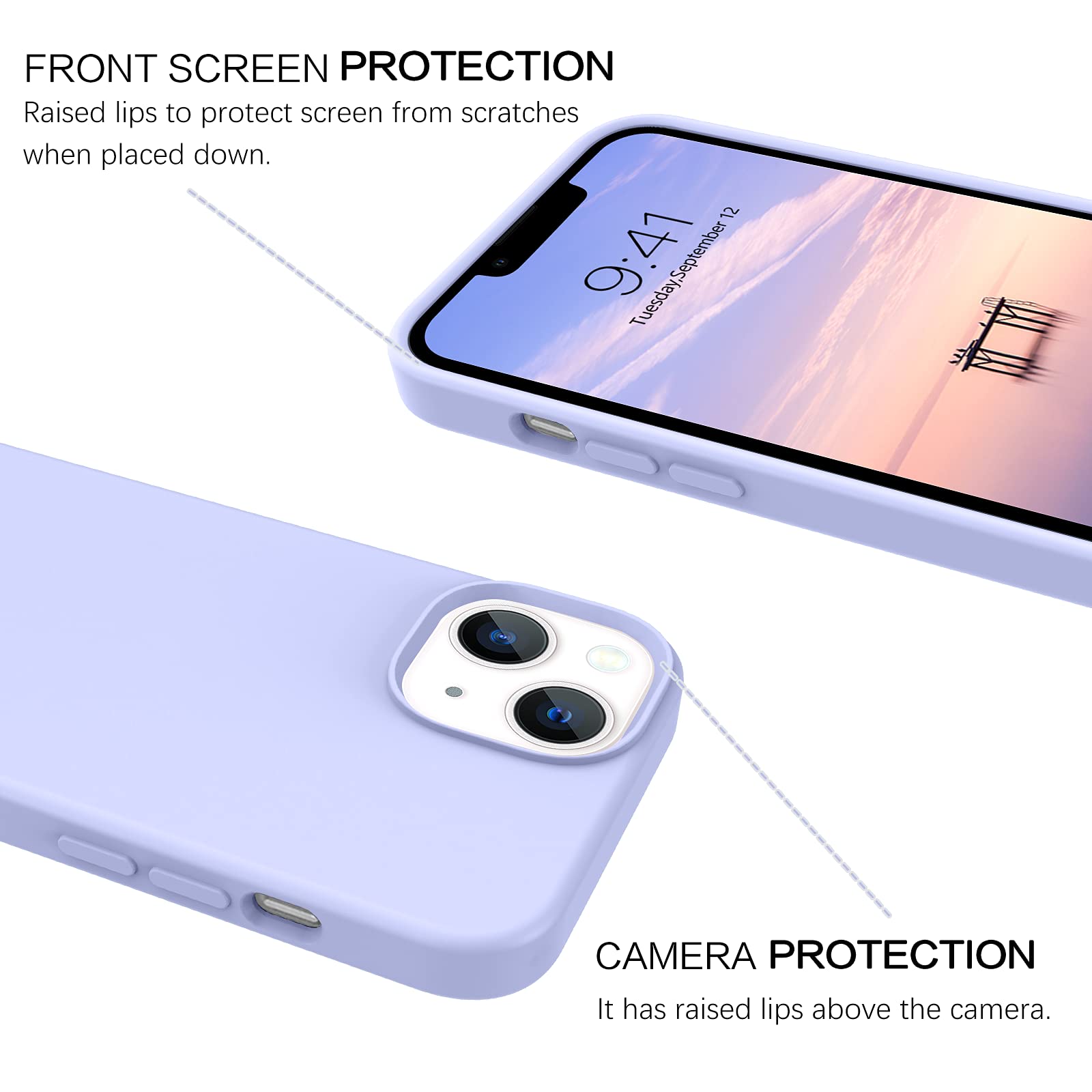 VENINGO iPhone 13 Case - Slim Liquid Silicone Protective Cover with Microfiber Lining | Shockproof & Anti-Scratch | Perfect for Everyday Use, Work & Travel | Lavender Purple for iPhone 13 6.1