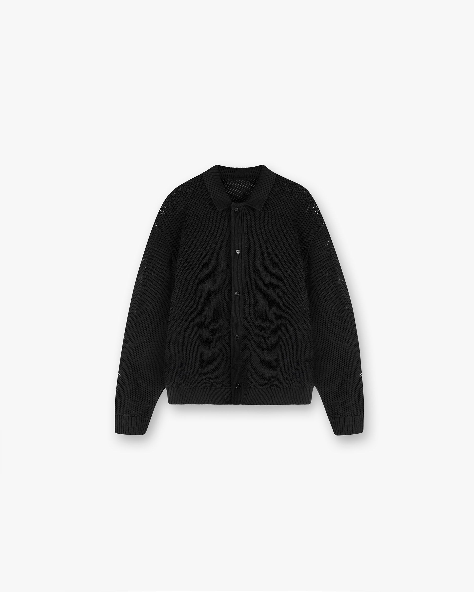 Long Sleeve Mesh Knit Shirt for Men - Breathable & Stylish Jet Black Top - Perfect for Gym, Running & Casual Wear