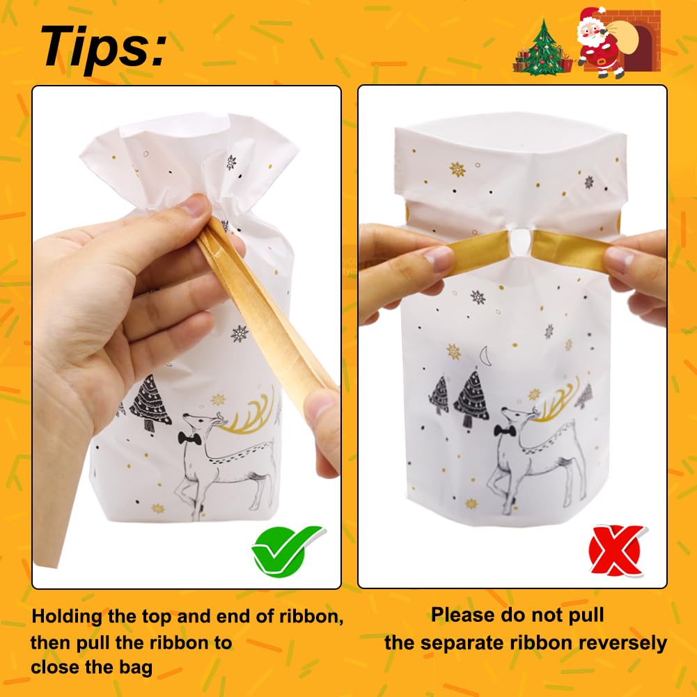 HRX 50pcs Christmas Treat Bags 5.8x9x2.4 Inch - Drawstring Gift Bags for Candy, Cookies & Party Favors | Holiday Goodie Bags for Christmas Gifts, School Events & Office Celebrations