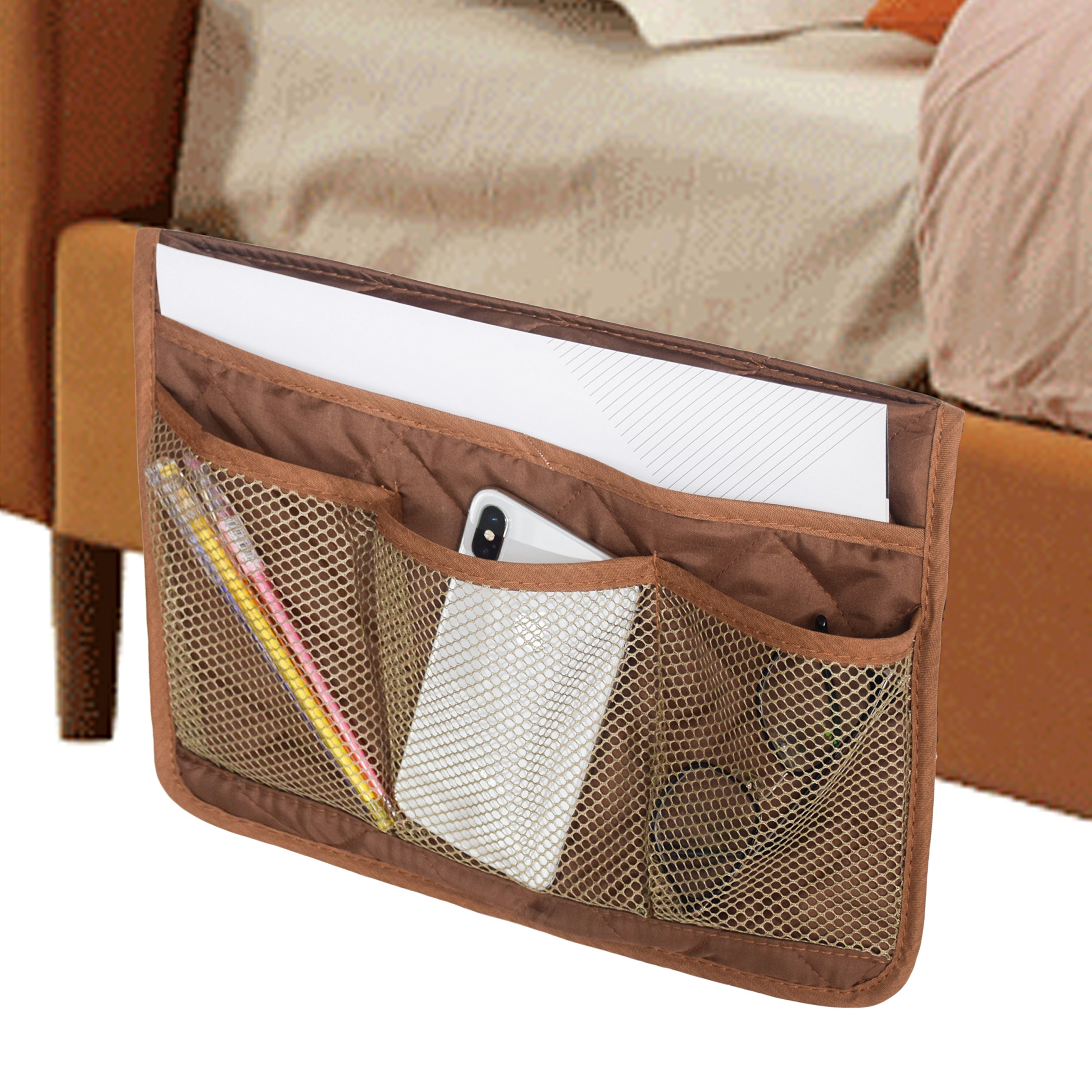 MDSTOP Bedside Caddy Organizer - Under Couch Mattress Storage Bag for Books, Tablet, Phone, Remote & Glasses - Perfect for Bedroom, Living Room & Dorm Organization