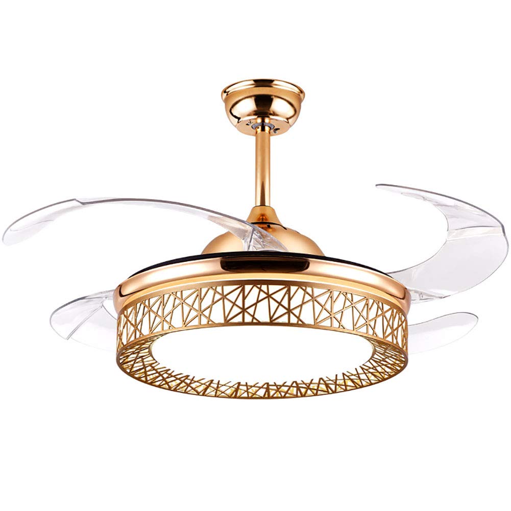 OUKANING 42 Inch Smart LED Ceiling Fan with Retractable Blades - 3 Color Changing Chandelier Style for Living Room, Bedroom & Dining Room