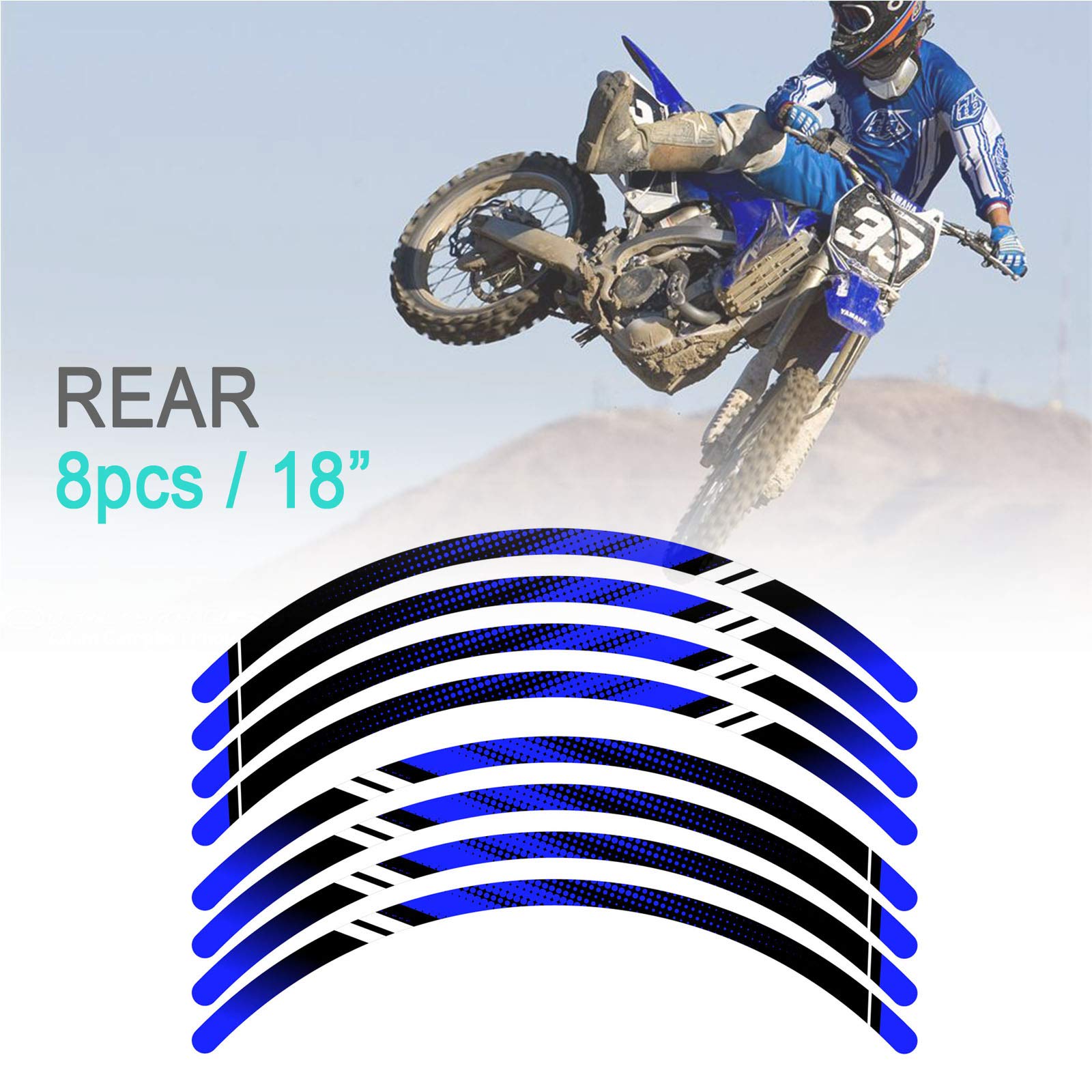 KETABAO MX Bike Rim Tape D01 Decals Stickers Protector - 18/21 Inch Heavy Duty Rim Guard for Dirt Bikes - Compatible with YZ125X YZ250X YZ250FX YZ450FX - Blue - Perfect for Off-Road Racing & Trail Riding Protection