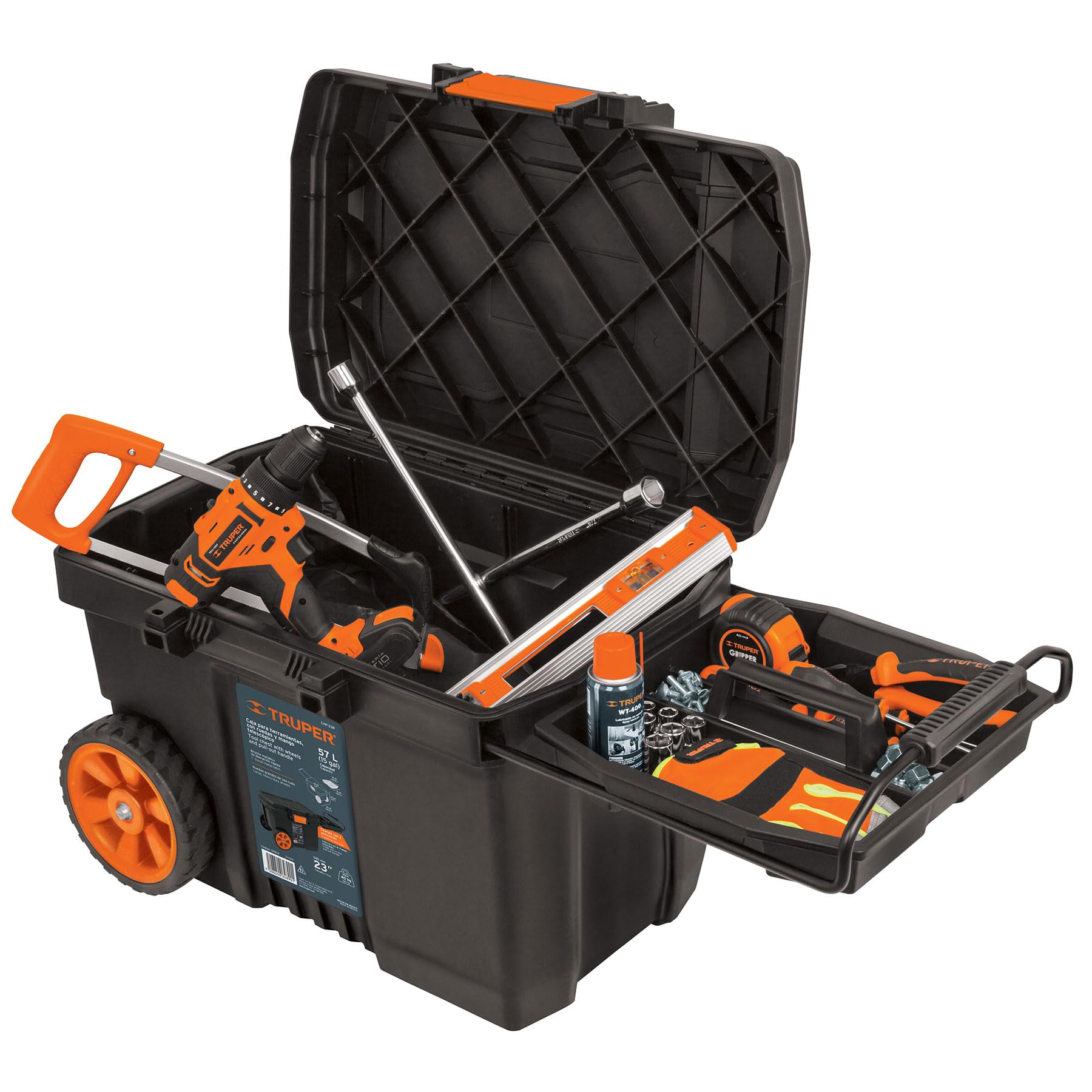23-Inch Plastic Storage Box with Wheels - Heavy Duty Tool Organizer for Garage, Workshop & Home Organization