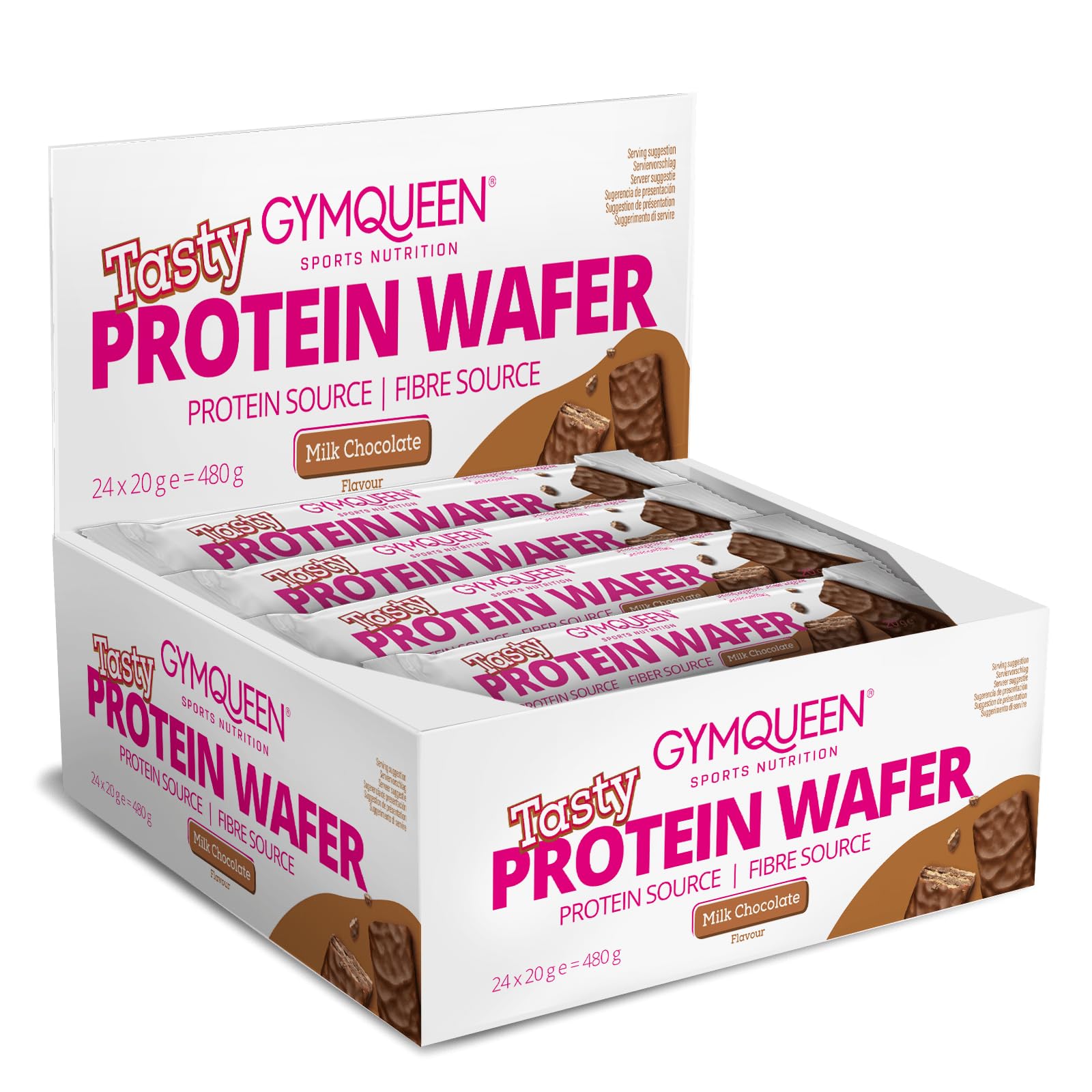 GymQueen Protein Wafer Snack Box 24 x 20g - Crispy Protein Waffles with Smooth Belgian Milk Chocolate - Less Than 100 Calories Per Bar - High Protein & Fiber - Low Sugar - Perfect for Gym, Workouts & Healthy On-the-Go Snacking