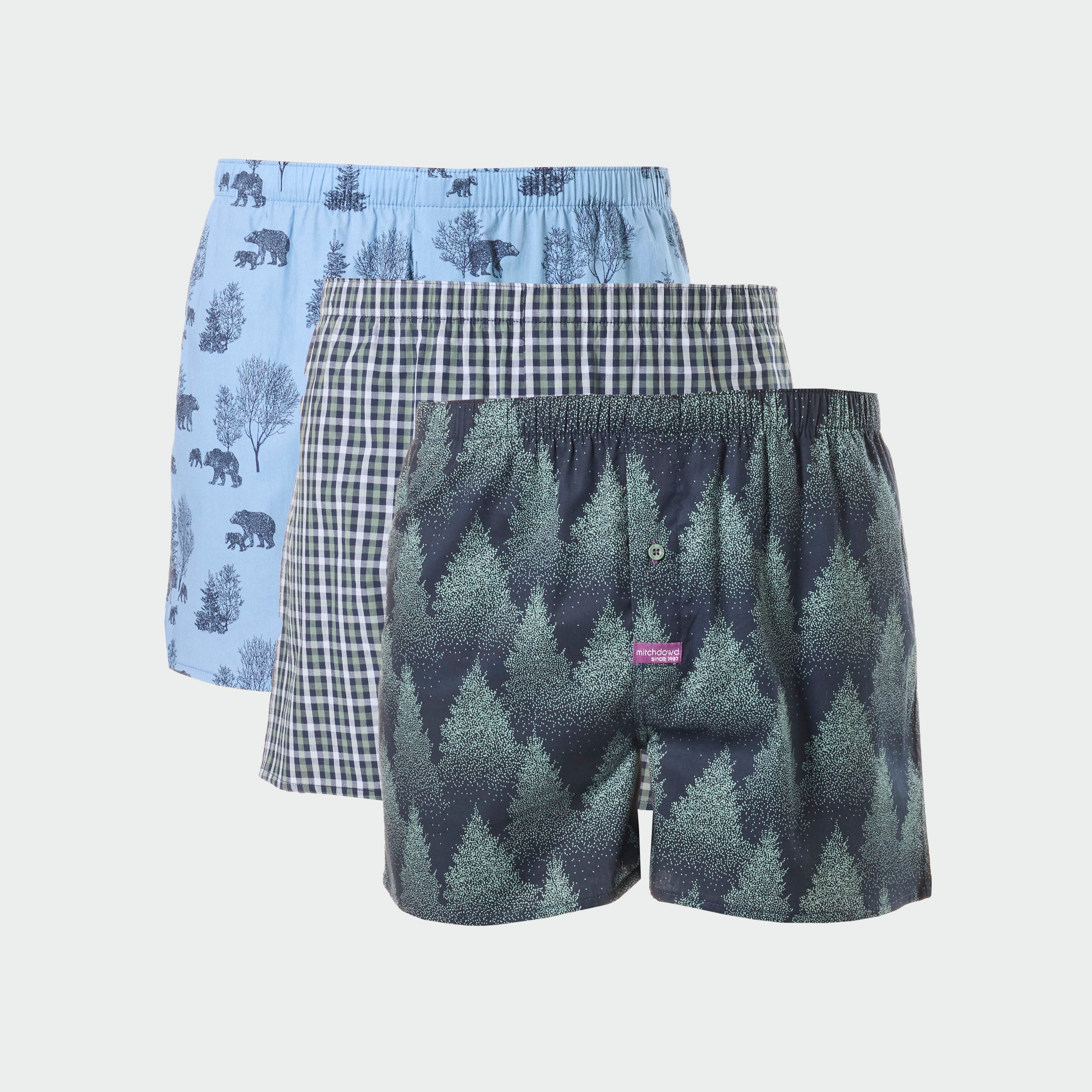 Men's Cotton Boxer Shorts 3-Pack - Soft Breathable Underwear with Bear Print, Navy Blue | Perfect for Casual Wear, Sleep & Everyday Comfort