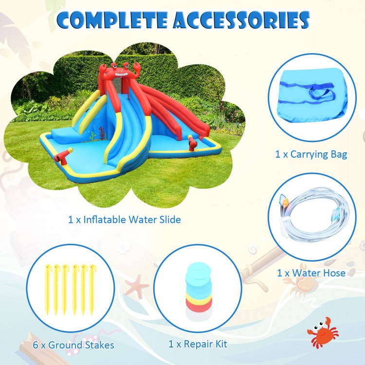 Inflatable Water Slide Crab Dual Slide Bounce House for Kids - Outdoor Summer Party, Backyard Fun, Birthday Celebration Without Blower