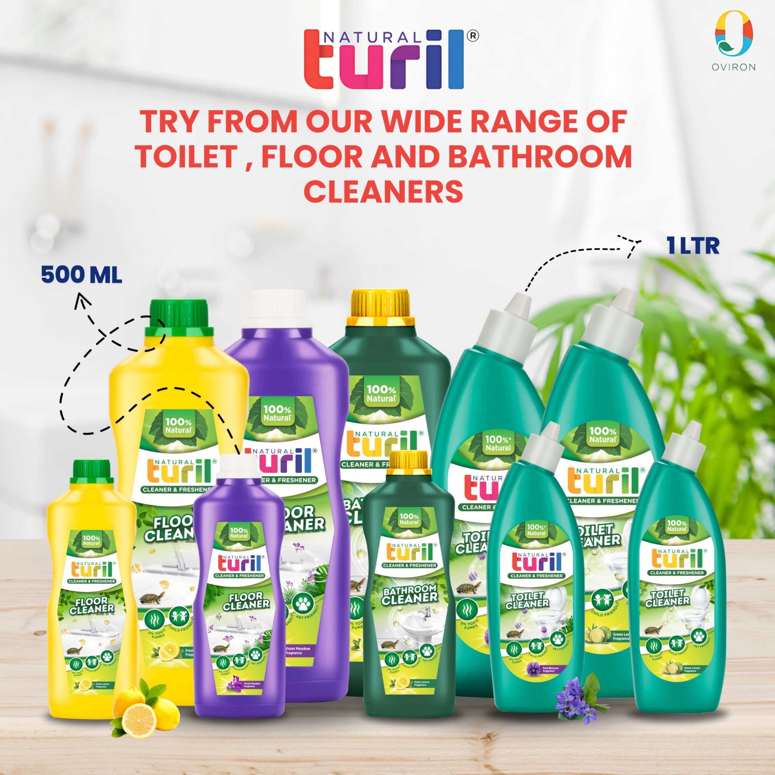 Turil Toilet Cleaner, Floor Cleaner & Bathroom Cleaner Combo Pack (3 x 1L) - Fast Stain Remover for Hard Water & Limescale - Biodegradable, Skin & Pet Friendly - Long-Lasting Freshness for Floors, Tiles & Surfaces - Perfect for Bathrooms, Kitchens & Household Cleaning