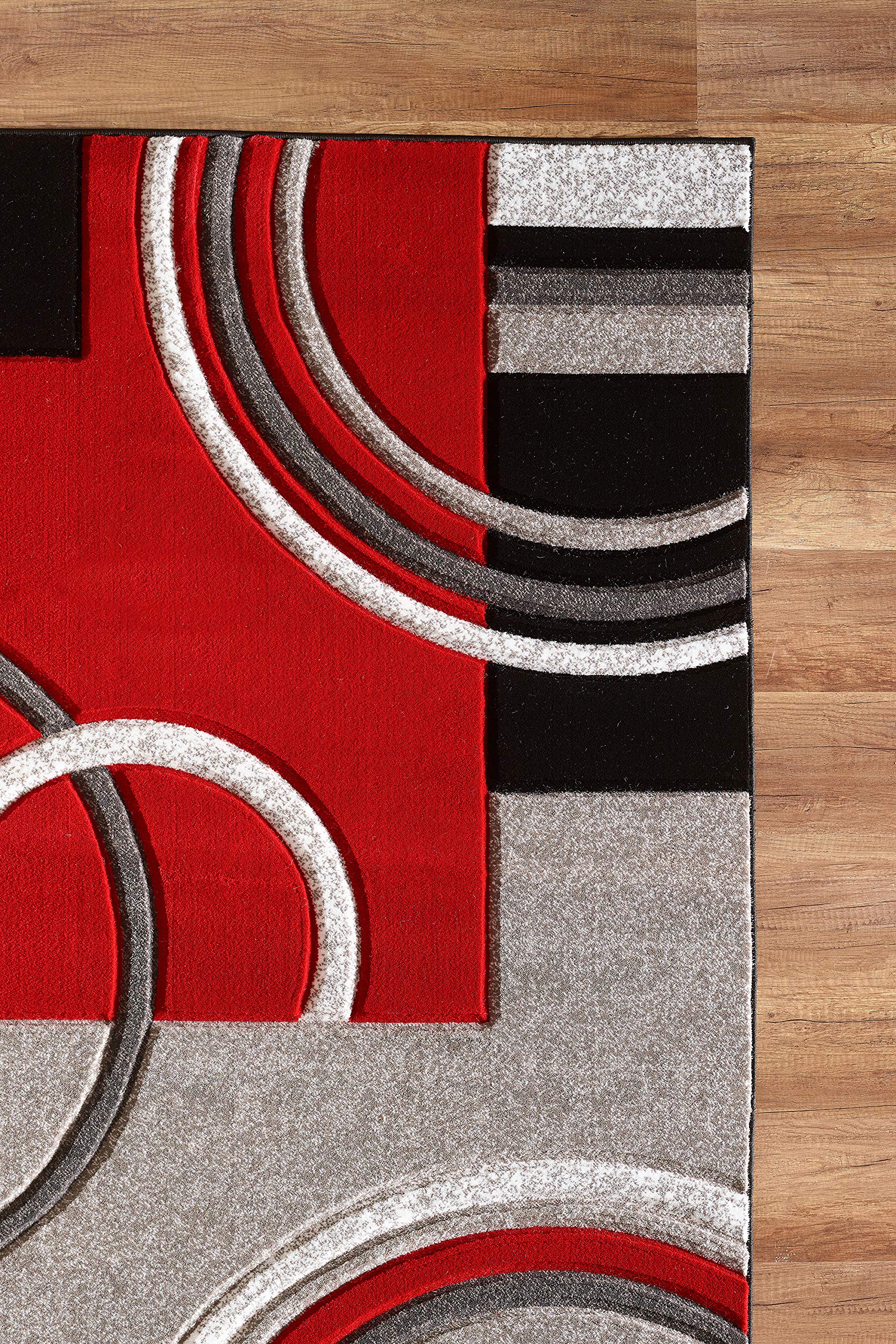 GLORY RUGS 5x7 Modern Red Area Rug - Hand Carved Contemporary Floor Carpet with Premium Soft Fluffy Texture for Living Room, Dining Room & Bedroom - Perfect for Home Decor, Cozy Spaces & Interior Design