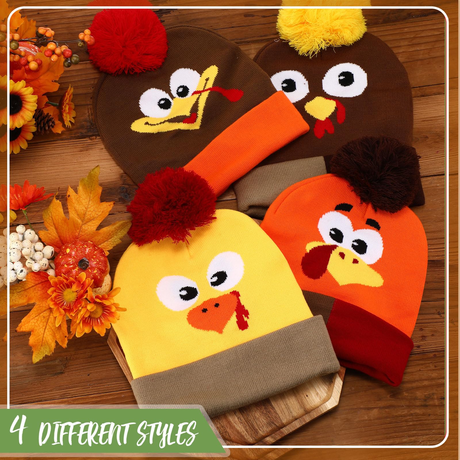 Liitrsh Thanksgiving Turkey Beanie Hat - Warm Knitted Winter Cap for Running, Costume Accessories & Holiday Outfits - Fun Cartoon Design for Turkey Trot Races, Christmas Parties & Festive Gatherings