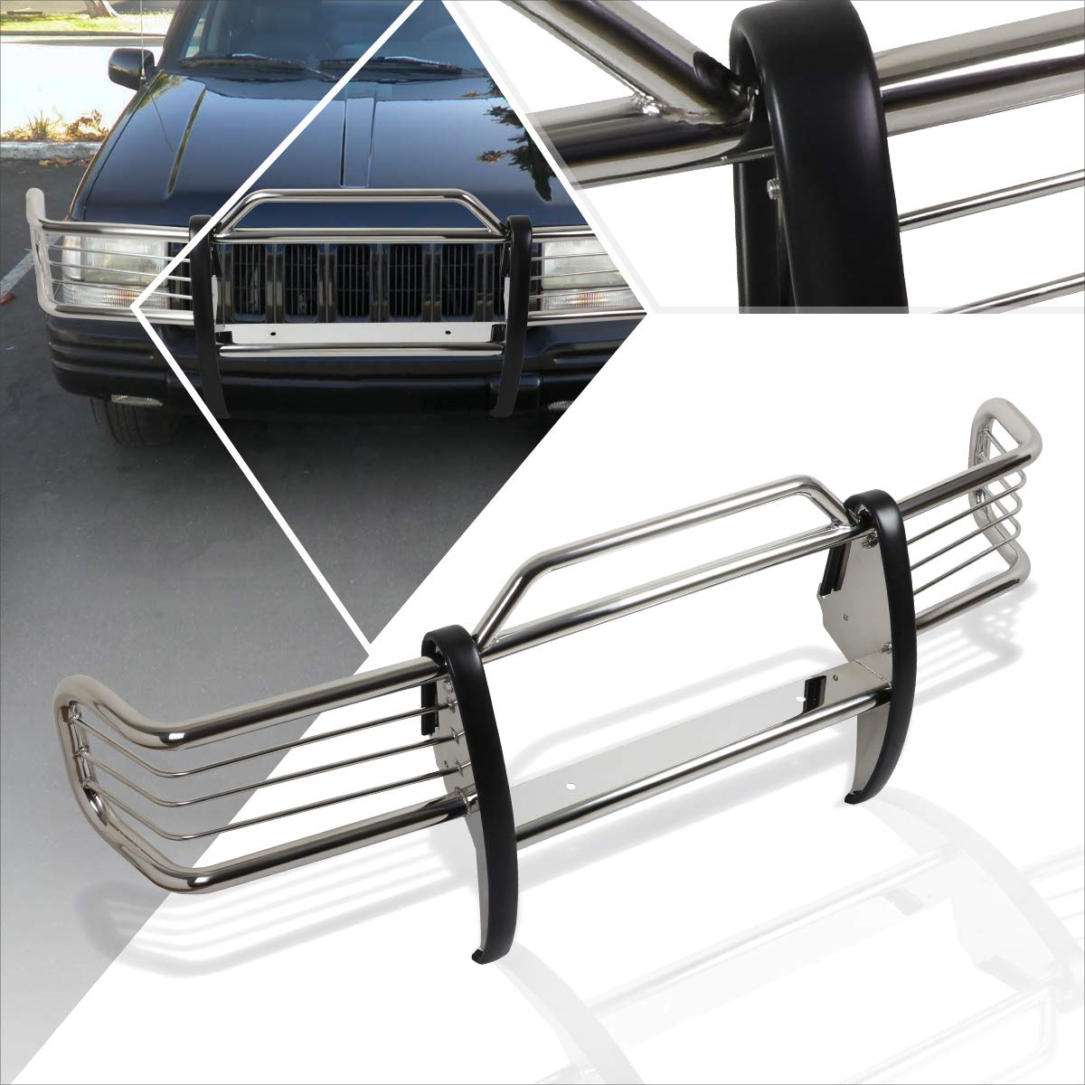 Jeep Grand Cherokee ZJ 1993-1998 Front Bumper Brush Grille Guard Protector - Chrome Finish for Off-Road Protection & Style