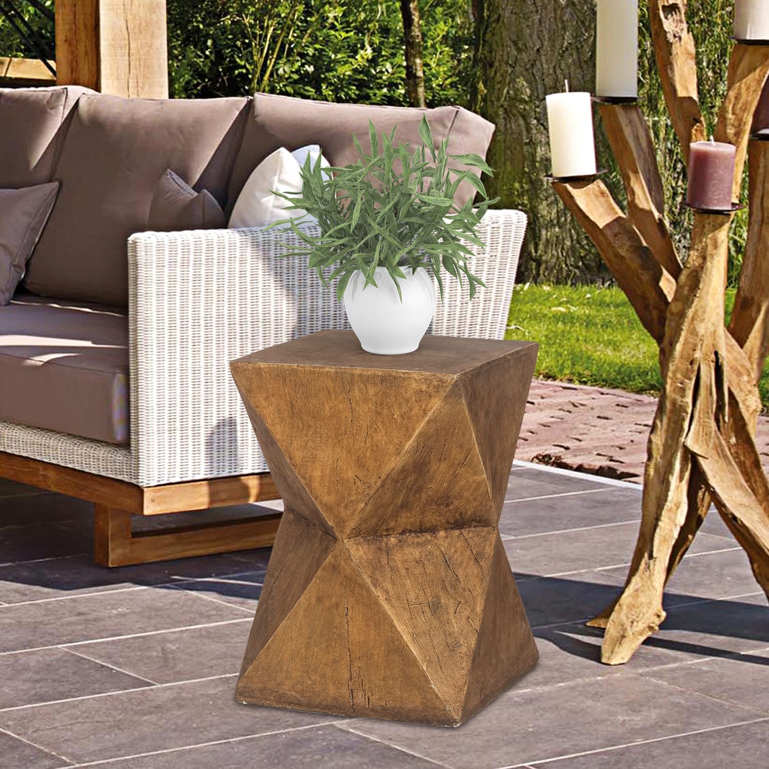 Joveco Square Concrete Side Table - Indoor Outdoor Accent Table for Living Room, Bedroom, Patio, Balcony - Decorative Garden Stool & End Table - Natural Finish - Perfect for Coffee, Plants & Home Decor
