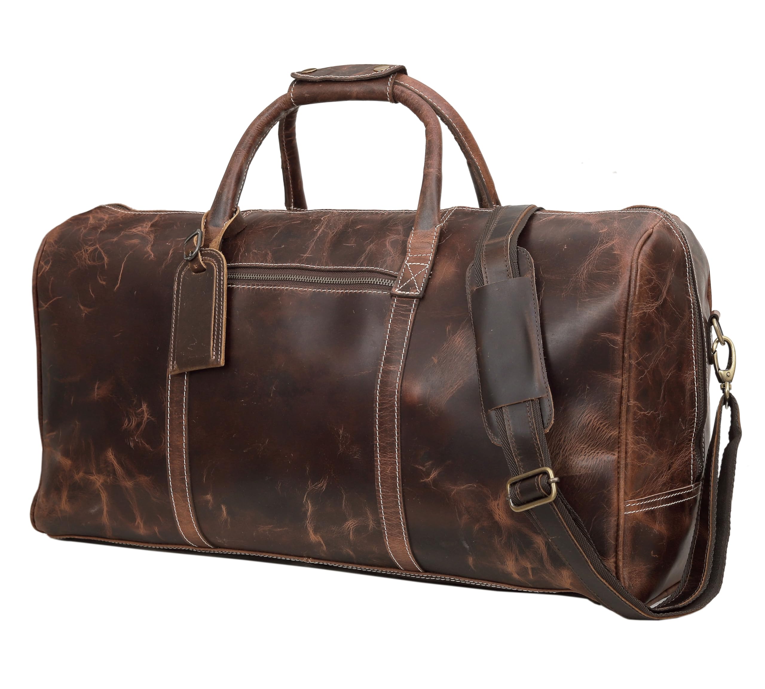Premium 24 Inch Leather Duffle Bag for Men & Women - Handmade Large Carry On Luggage, Weekender Travel & Gym Sports Bag - Perfect for Airplane Travel, Overnight Trips & Workout Sessions