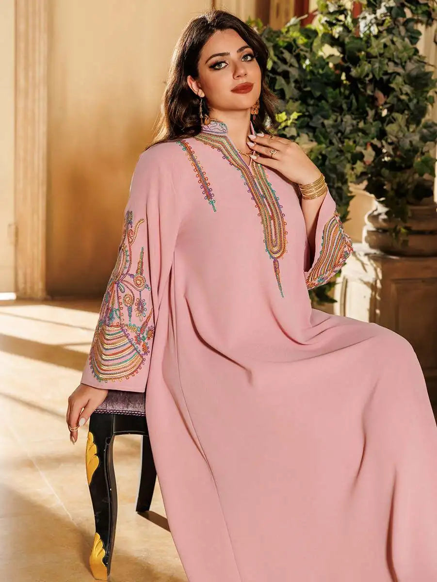 Elegant Eid Rope Embroidery Kaftan Dress for Women - Flowy Muslim Caftan with Intricate Design - Perfect for Eid Celebrations, Weddings & Special Occasions