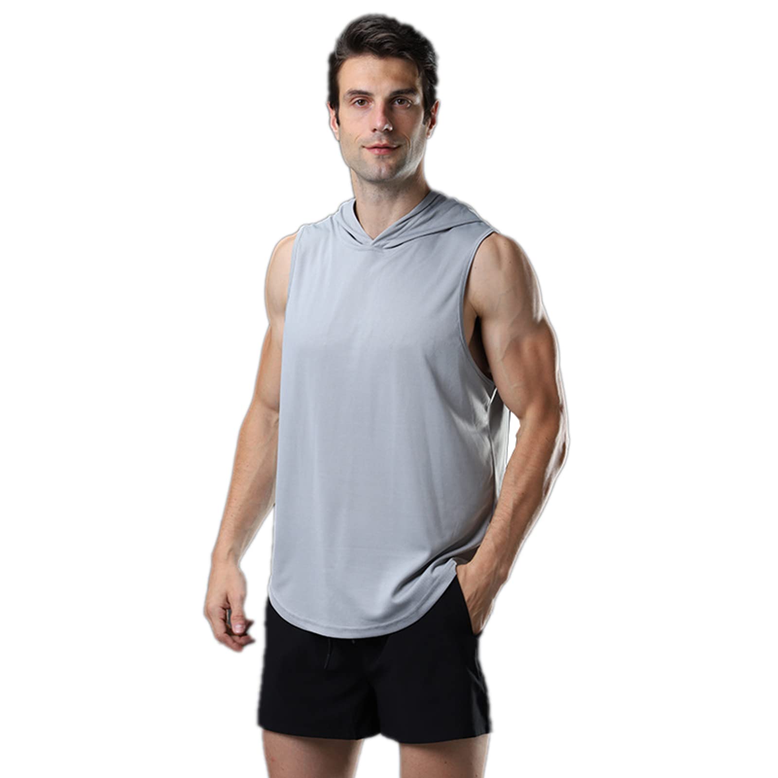 WSLCN Men's Quick Dry Hooded Tank Top - Breathable Sleeveless Workout Shirt for Gym, Running & Fitness Training - Moisture Wicking Athletic Hoodie for Summer Outdoor Sports