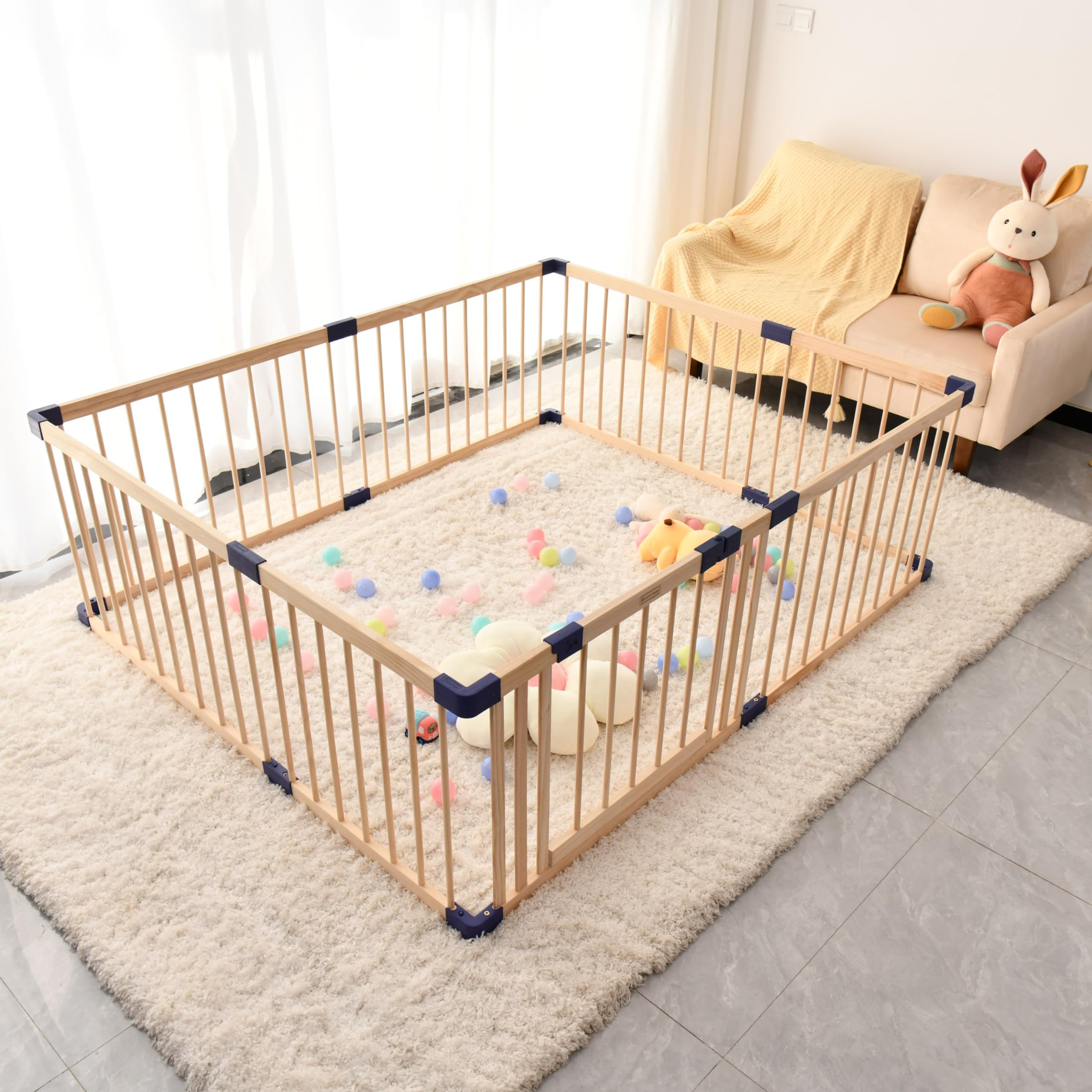**Wooden Baby Playpen for Babies & Toddlers - 63x71x24 Inch Safe Play Yard with 31 Sq. Ft Area - Ideal for Indoor & Outdoor Play, Nursery, and Childproofing**