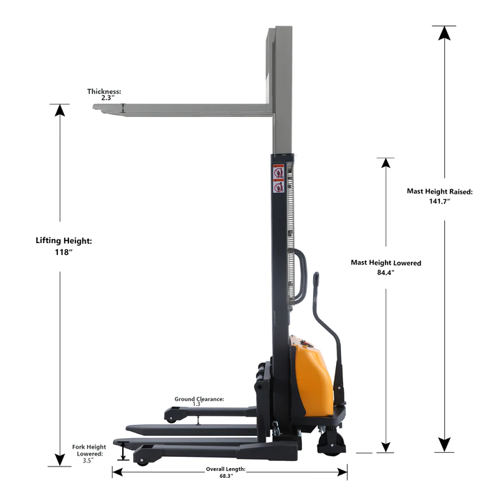 Apollolift A 3010 Semi Electric Straddle Stacker - 3300 lbs Capacity, 118