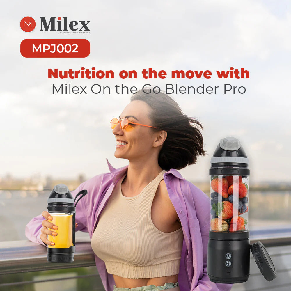 Milex On the Go Blender Pro - Portable Personal Smoothie Maker for Fruits, Vegetables & Protein Shakes - Perfect for Gym, Office & Travel - USB Rechargeable & BPA Free