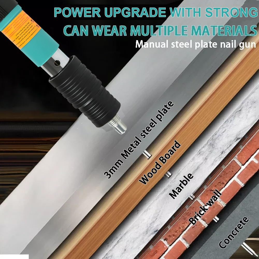 Manual Steel Nail Gun Tool with 110 Round Nails - Heavy Duty Concrete Nailer Rivet Tool for Cement Walls, Metalworking & Home DIY Projects - Portable & Quiet Hand Riveter for Construction, Woodworking & Household Repairs