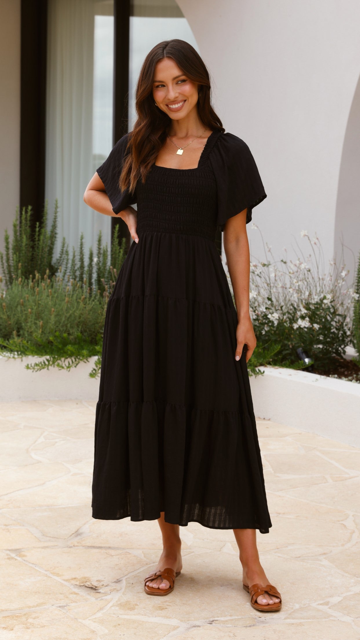 Lainey Midi Dress for Women - Elegant Black Flowy Summer Dress | Perfect for Beach Vacation, Date Night & Casual Outings