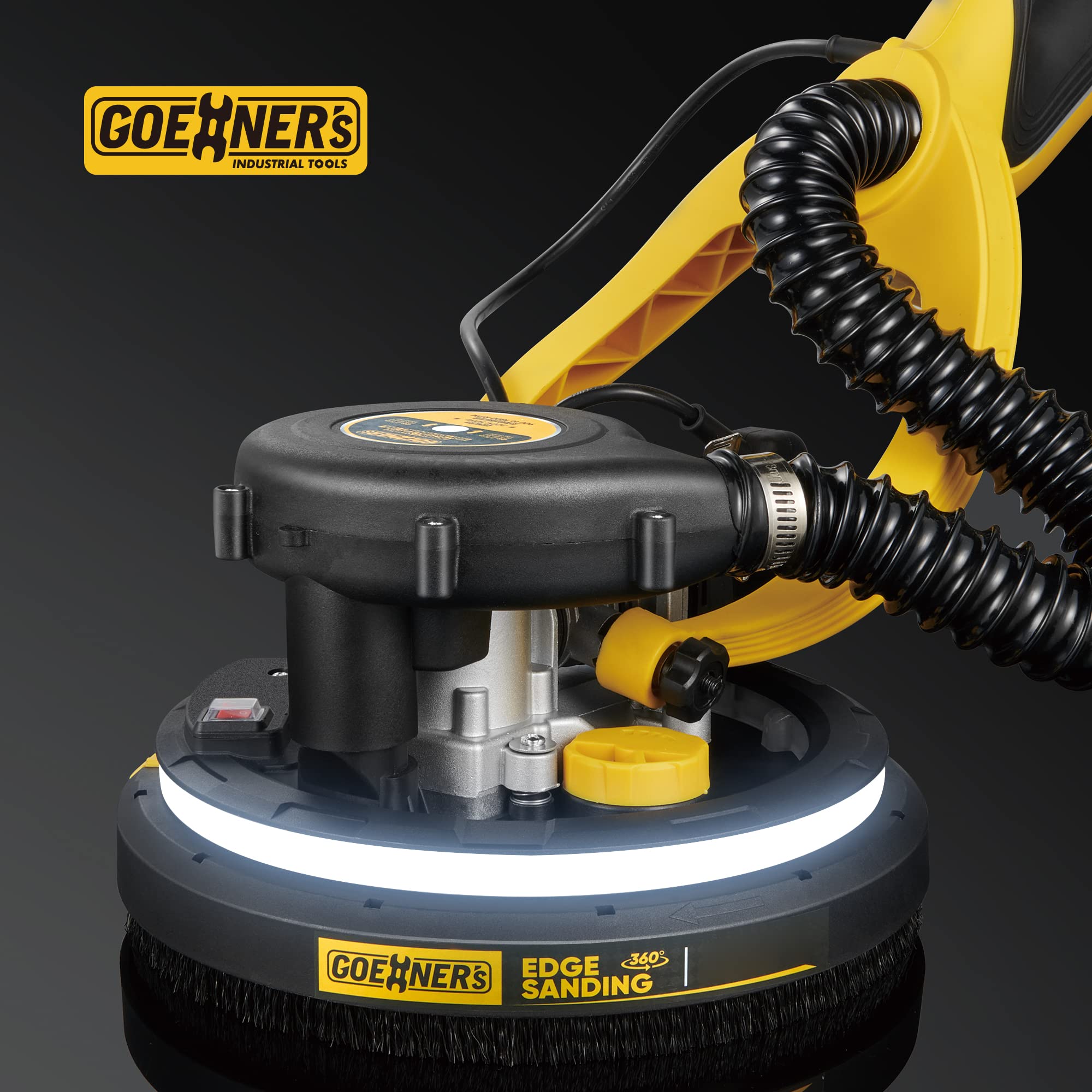 Powerful Electric Drywall Sander with Vacuum - 99% Dust Absorption, 7-Speed Adjustable (900-1800 RPM), 26ft Power Cord & LED Light - Dust-Free Drywall Sanding for Walls, Ceilings & Popcorn Texture Removal - Perfect for Home Renovation and Professional Construction Projects